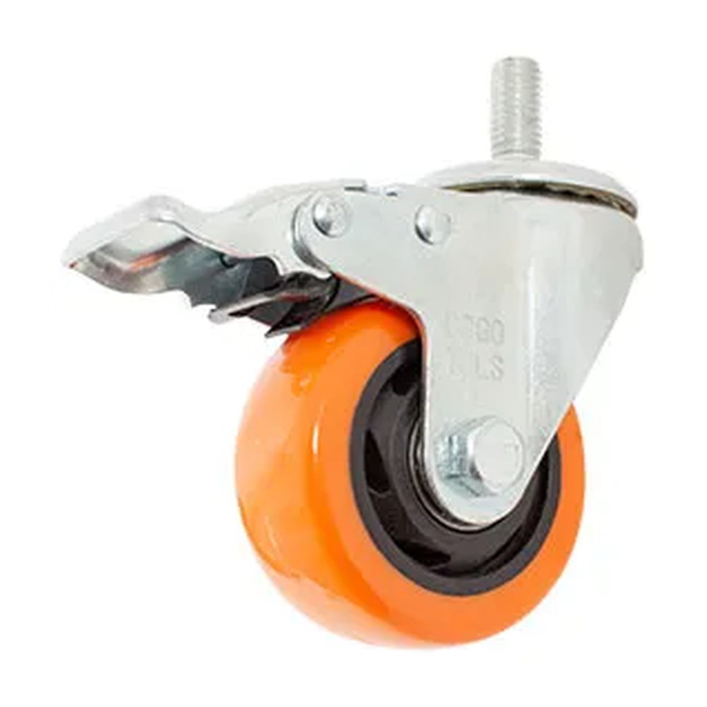 RODAJA DE PVC NARANJA GIRATORIA 3" CON ESPIGA ROSCADA DE 1/2" CON FRENO - Imagen 3