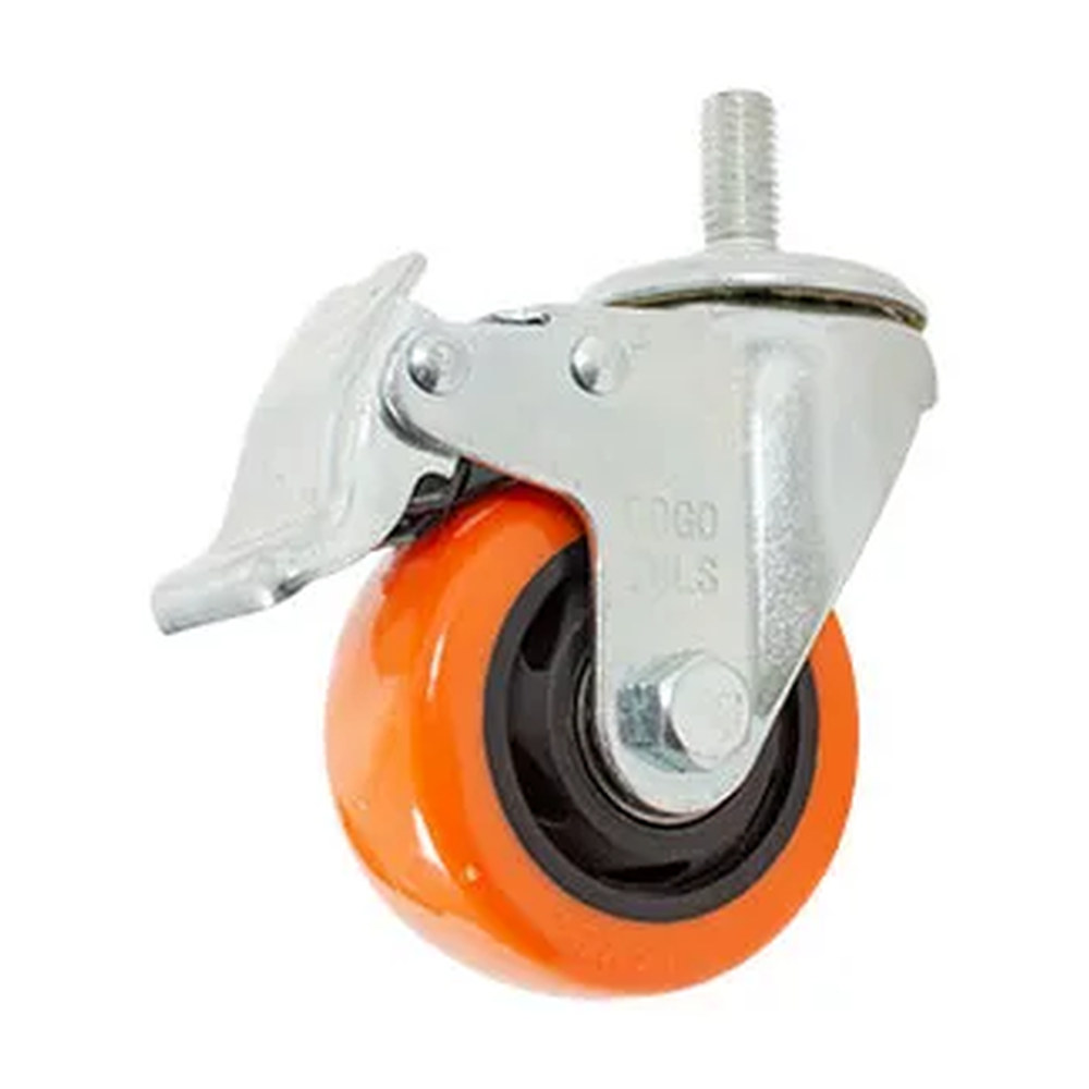 RODAJA DE PVC NARANJA GIRATORIA 3" CON ESPIGA ROSCADA DE 1/2" CON FRENO - Imagen 4