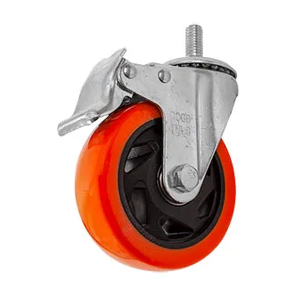 RODAJA DE PVC NARANJA GIRATORIA 4" CON ESPIGA ROSCADA DE 1/2" CON FRENO - Imagen 2