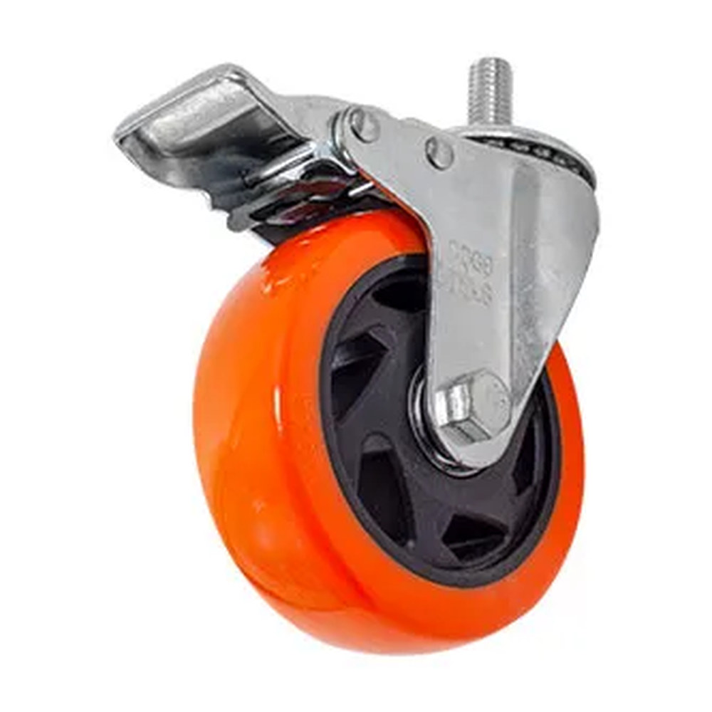 RODAJA DE PVC NARANJA GIRATORIA 4" CON ESPIGA ROSCADA DE 1/2" CON FRENO - Imagen 3