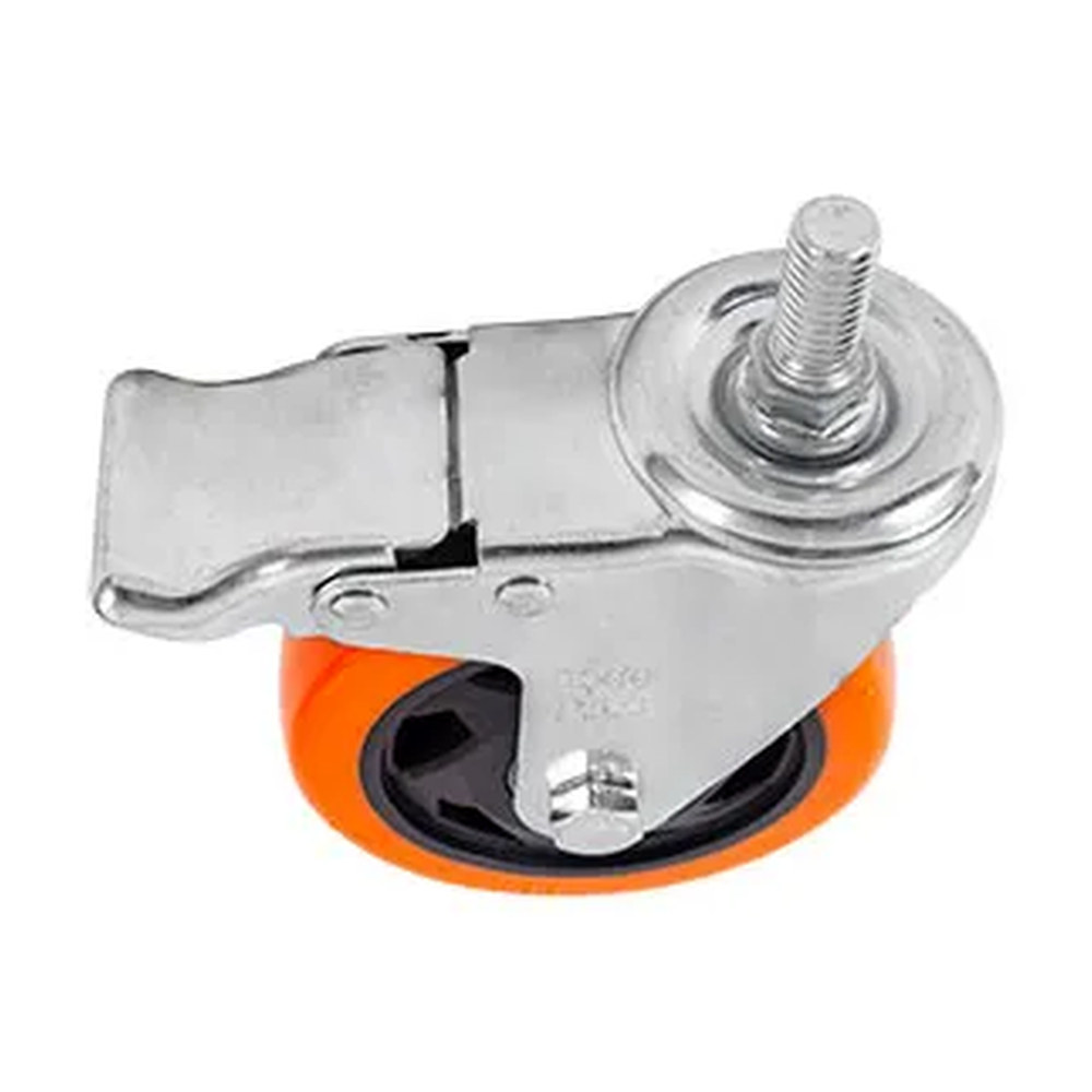 RODAJA DE PVC NARANJA GIRATORIA 4" CON ESPIGA ROSCADA DE 1/2" CON FRENO - Imagen 4