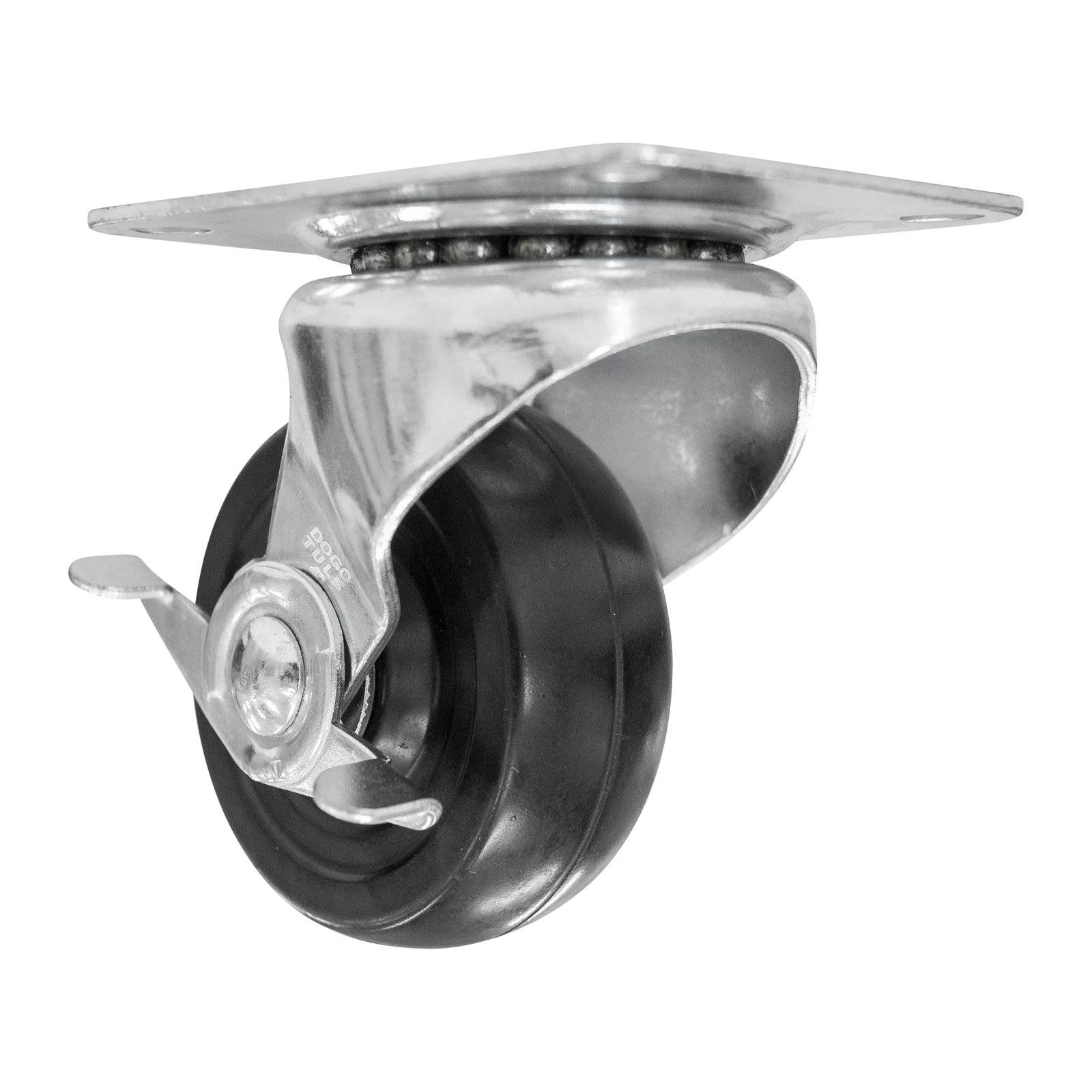 RODAJA DE HULE NEGRO GIRATORIA CON FRENO CON PLACA 4" - Imagen 3