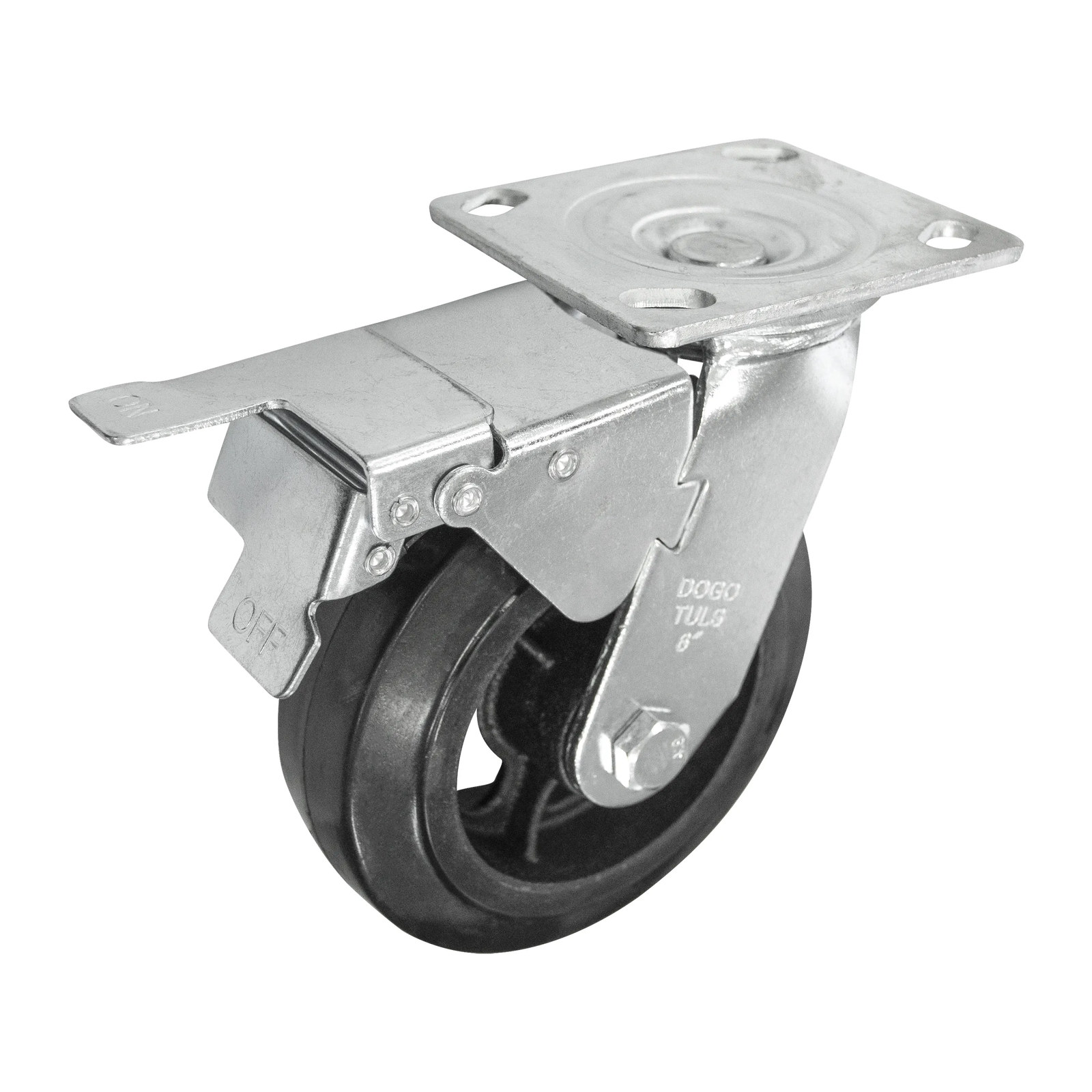 RODAJA DE HULE NEGRO USO PESADO GIRATORIA CON FRENO CON PLACA 6"