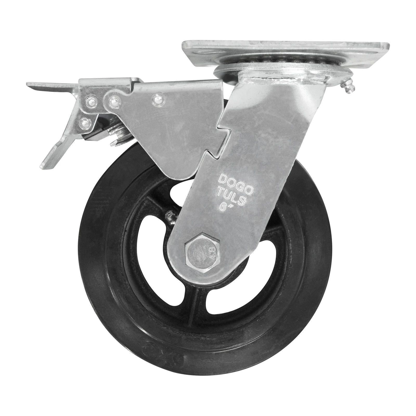 RODAJA DE HULE NEGRO USO PESADO GIRATORIA CON FRENO CON PLACA 6" - Imagen 2