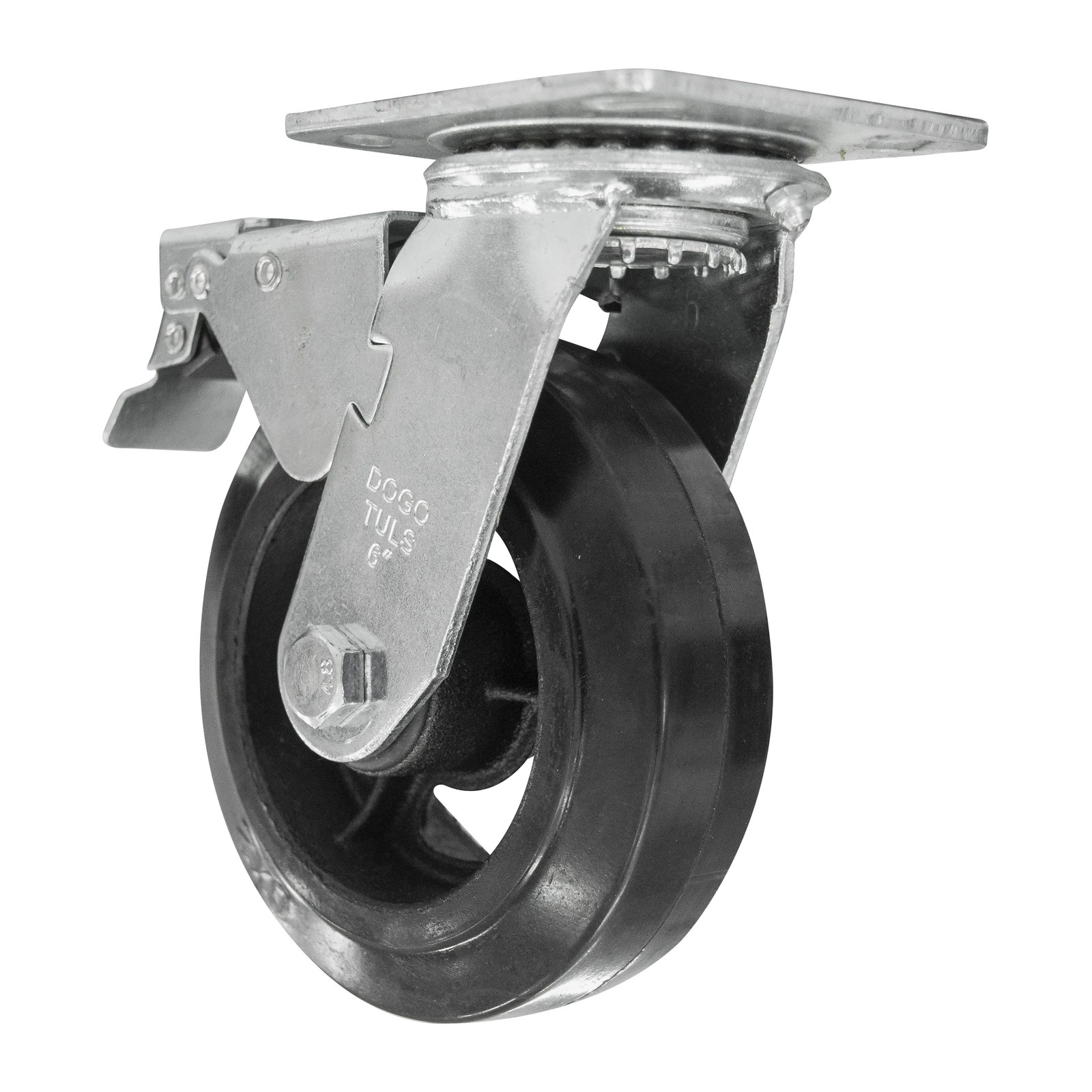 RODAJA DE HULE NEGRO USO PESADO GIRATORIA CON FRENO CON PLACA 6" - Imagen 3