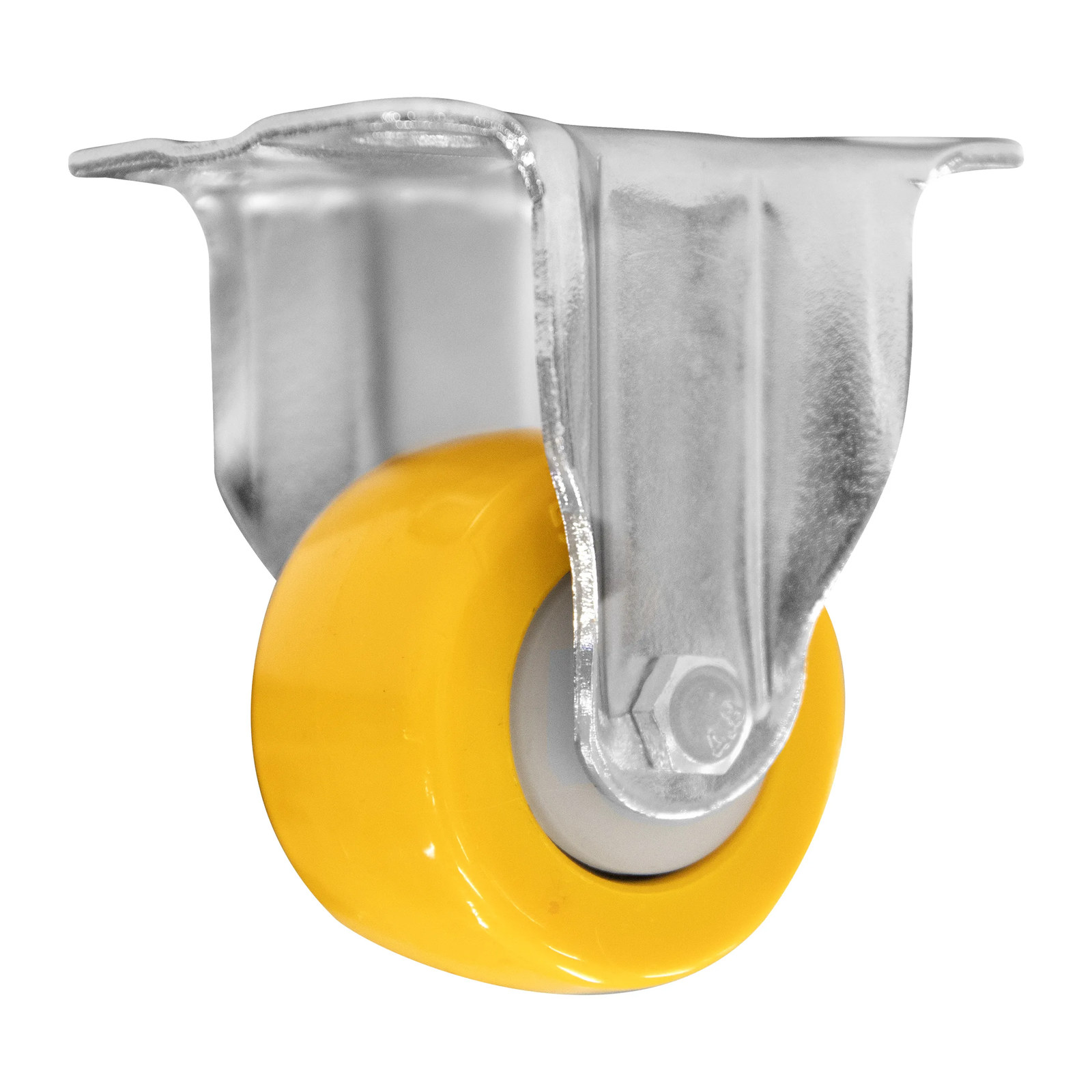 RODAJA DE POLIURETANO AMARILLO, CON HERRAJE CROMADO, GIRATORIA CON PLACA, CON FRENO 4" - Imagen 3