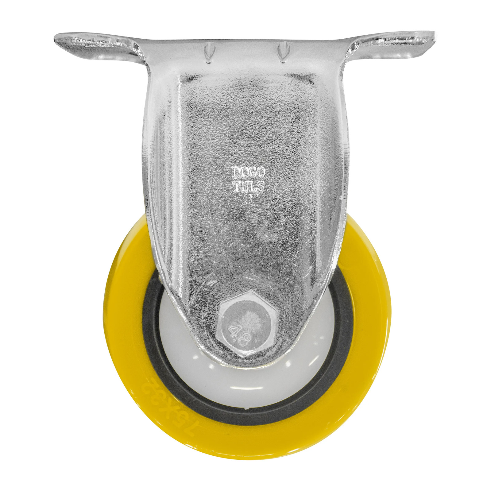 RODAJA DE POLIURETANO AMARILLO, CON HERRAJE CROMADO, FIJA, CON PLACA 3" - Imagen 2