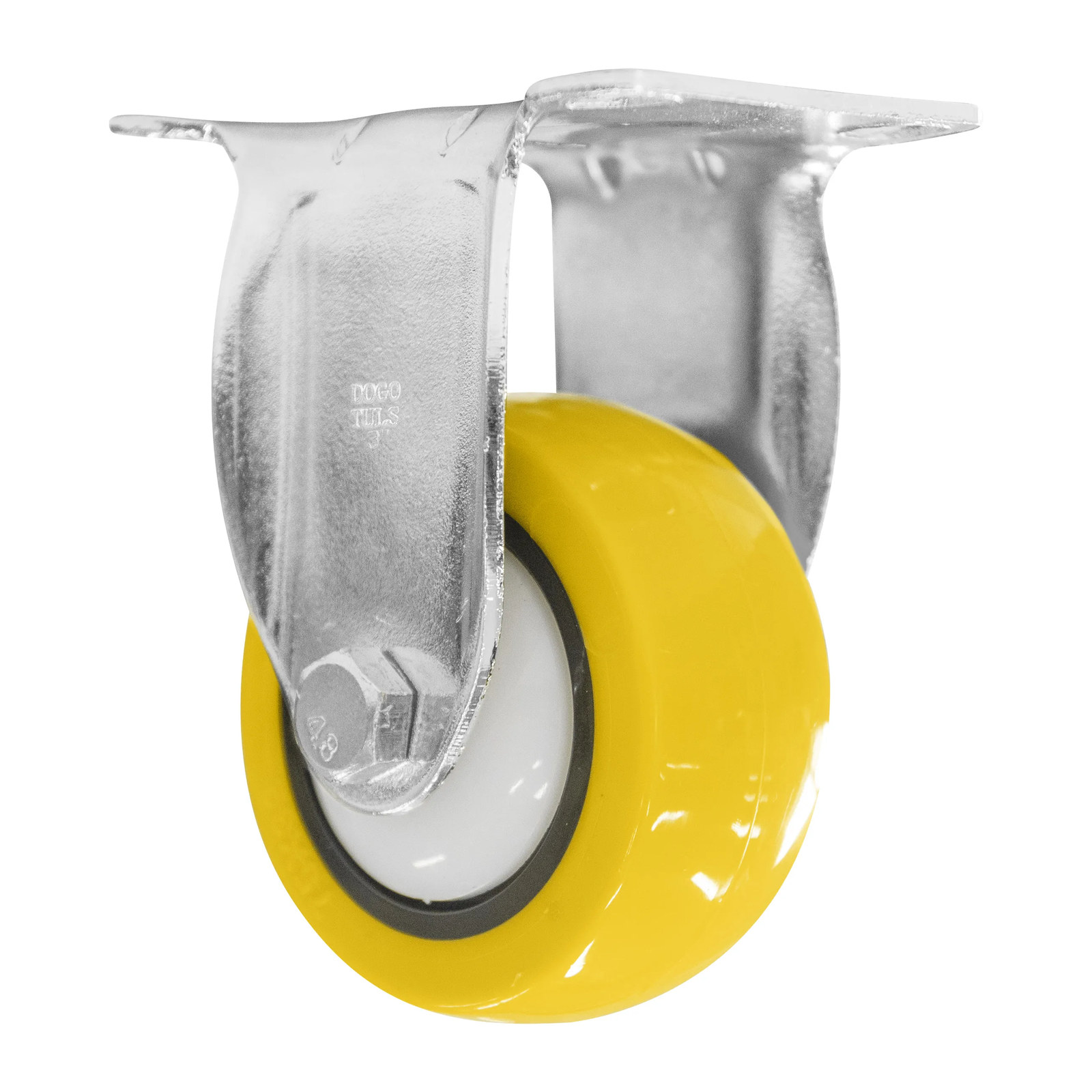 RODAJA DE POLIURETANO AMARILLO, CON HERRAJE CROMADO, FIJA, CON PLACA 3" - Imagen 3