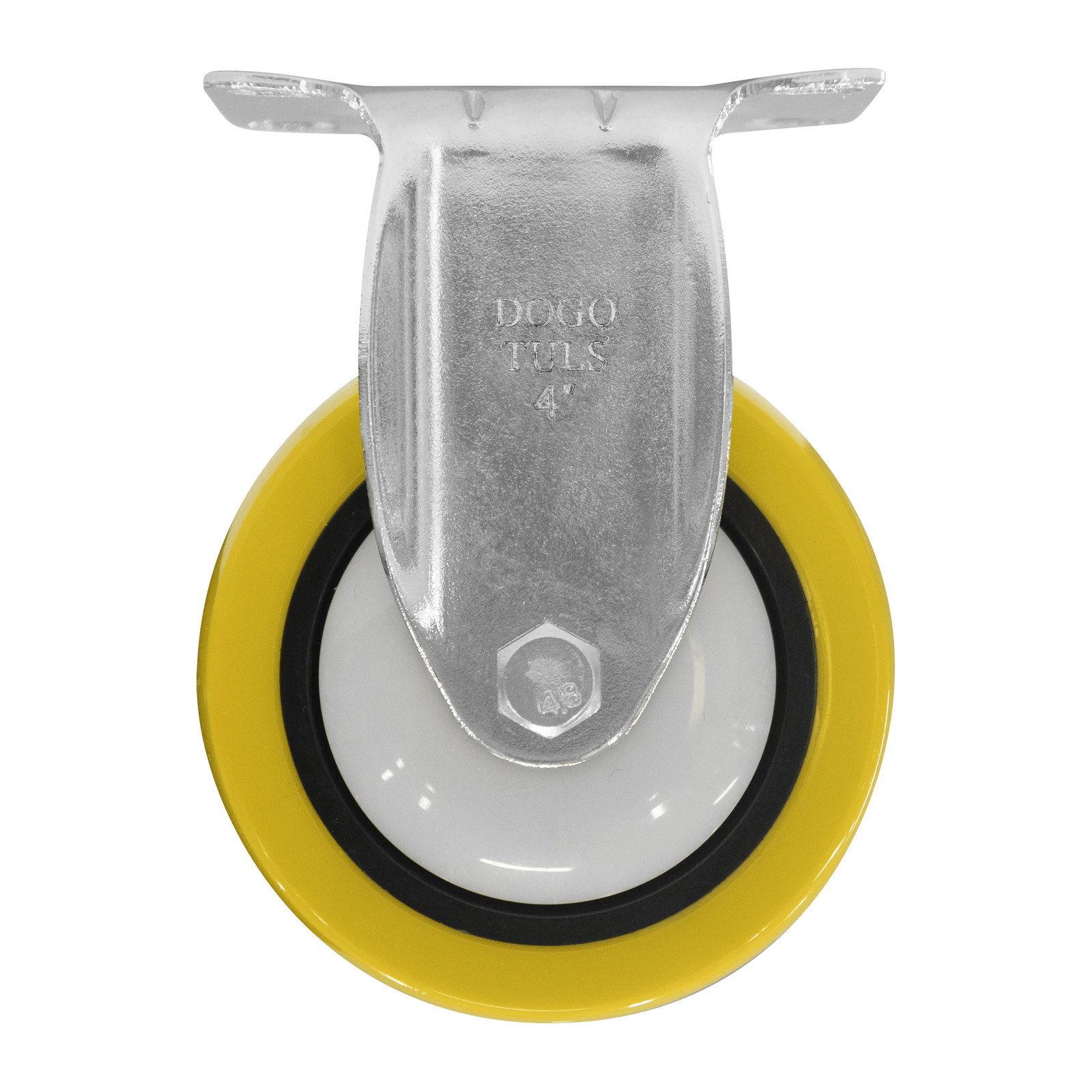 RODAJA DE POLIURETANO AMARILLO, CON HERRAJE CROMADO, FIJA, CON PLACA 4" - Imagen 2