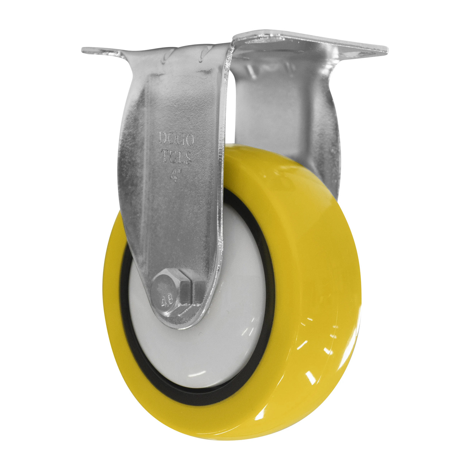 RODAJA DE POLIURETANO AMARILLO, CON HERRAJE CROMADO, FIJA, CON PLACA 4" - Imagen 3