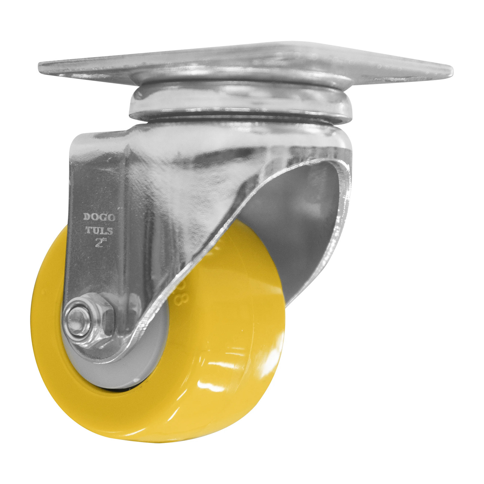 RODAJA DE POLIURETANO AMARILLO, CON HERRAJE CROMADO, GIRATORIA, CON PLACA 2" - Imagen 3