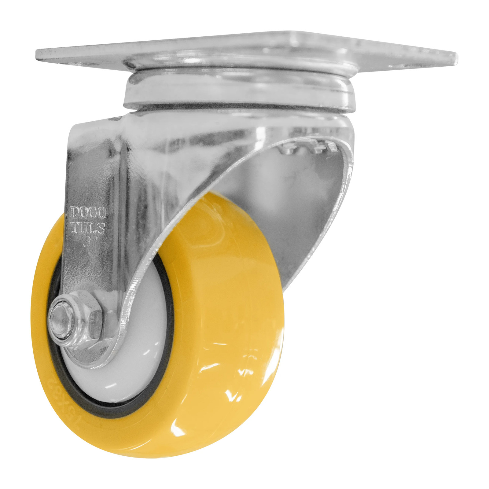 RODAJA DE POLIURETANO AMARILLO, CON HERRAJE CROMADO, GIRATORIA, CON PLACA 3" - Imagen 3
