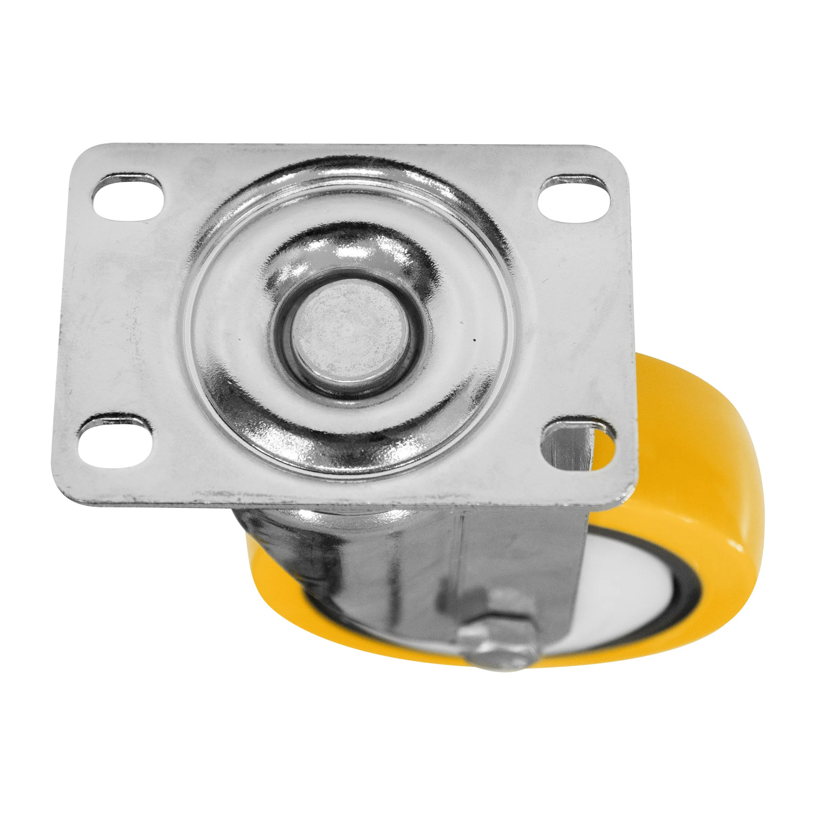 RODAJA DE POLIURETANO AMARILLO, CON HERRAJE CROMADO, GIRATORIA, CON PLACA 4" - Imagen 4