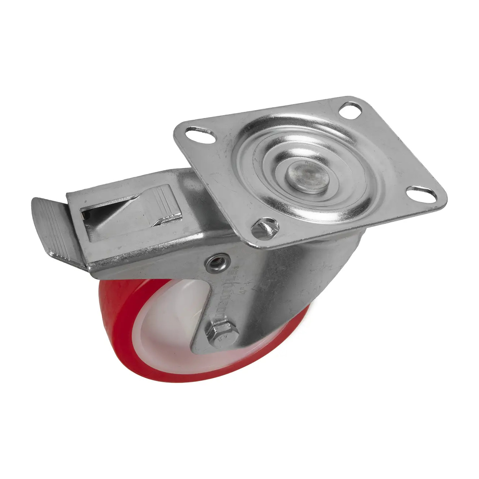 RODAJA NYLON CON PU ROJO GIRAT FRENO 4"