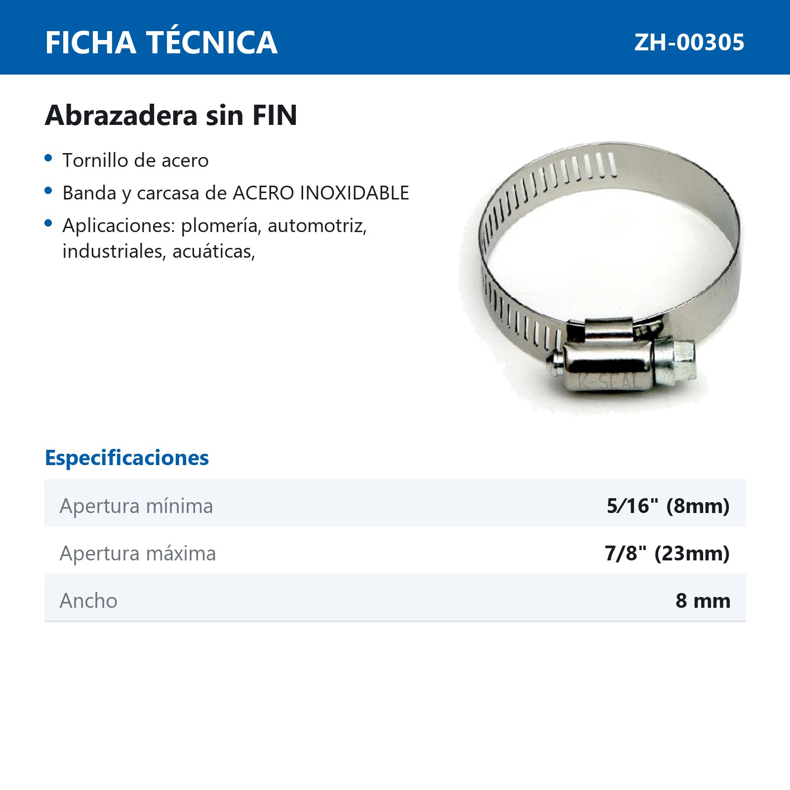 ABRAZADERA KMA5 8-23MM (Precio x pieza - Empaque c/10 pzas) - Imagen 3