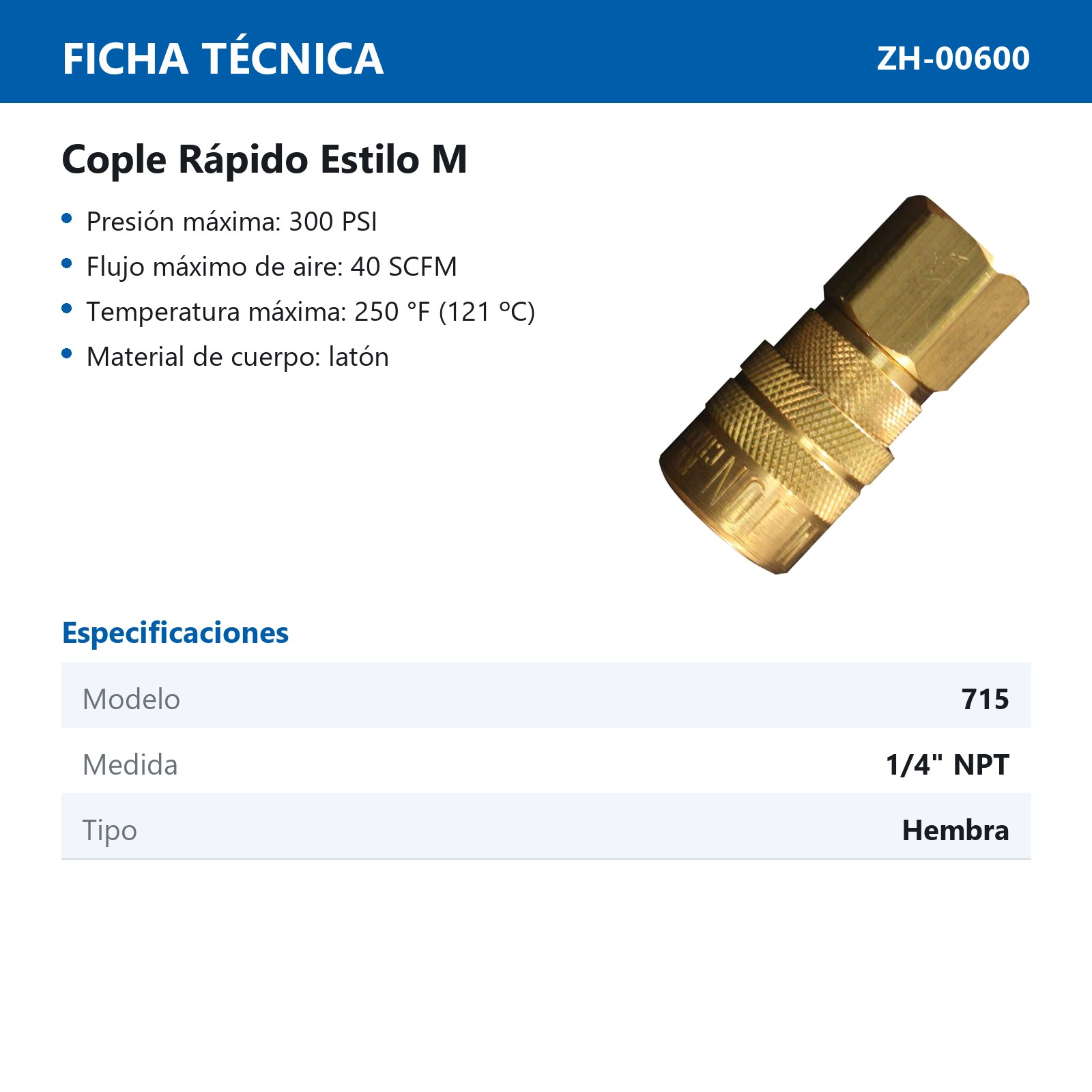 CONEXION RAPIDA HEMBRA 1/4" NPT Mod 715BK - Imagen 2