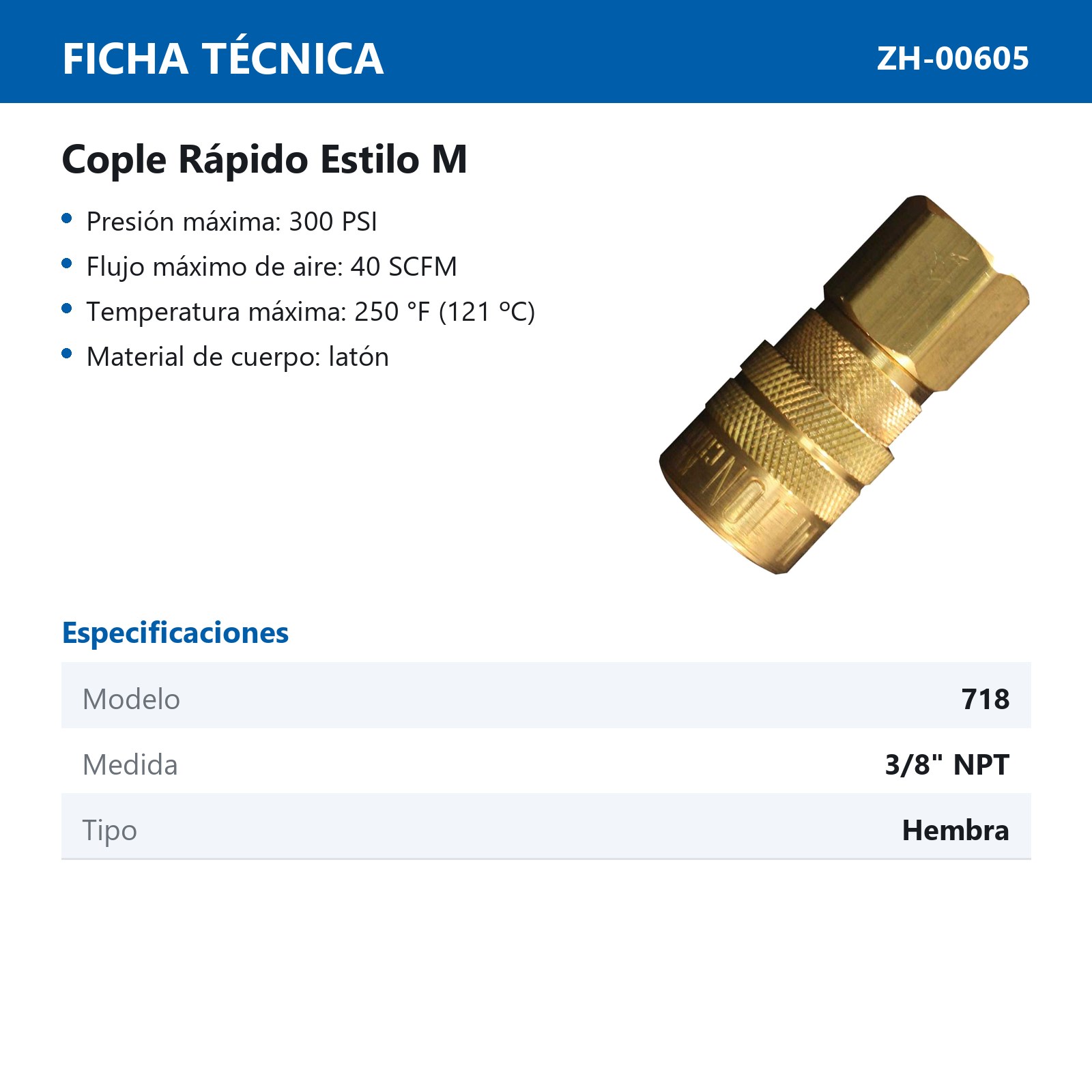 CONEXION RAPIDA HEMBRA 3/8" NPT Mod 718BK - Imagen 2