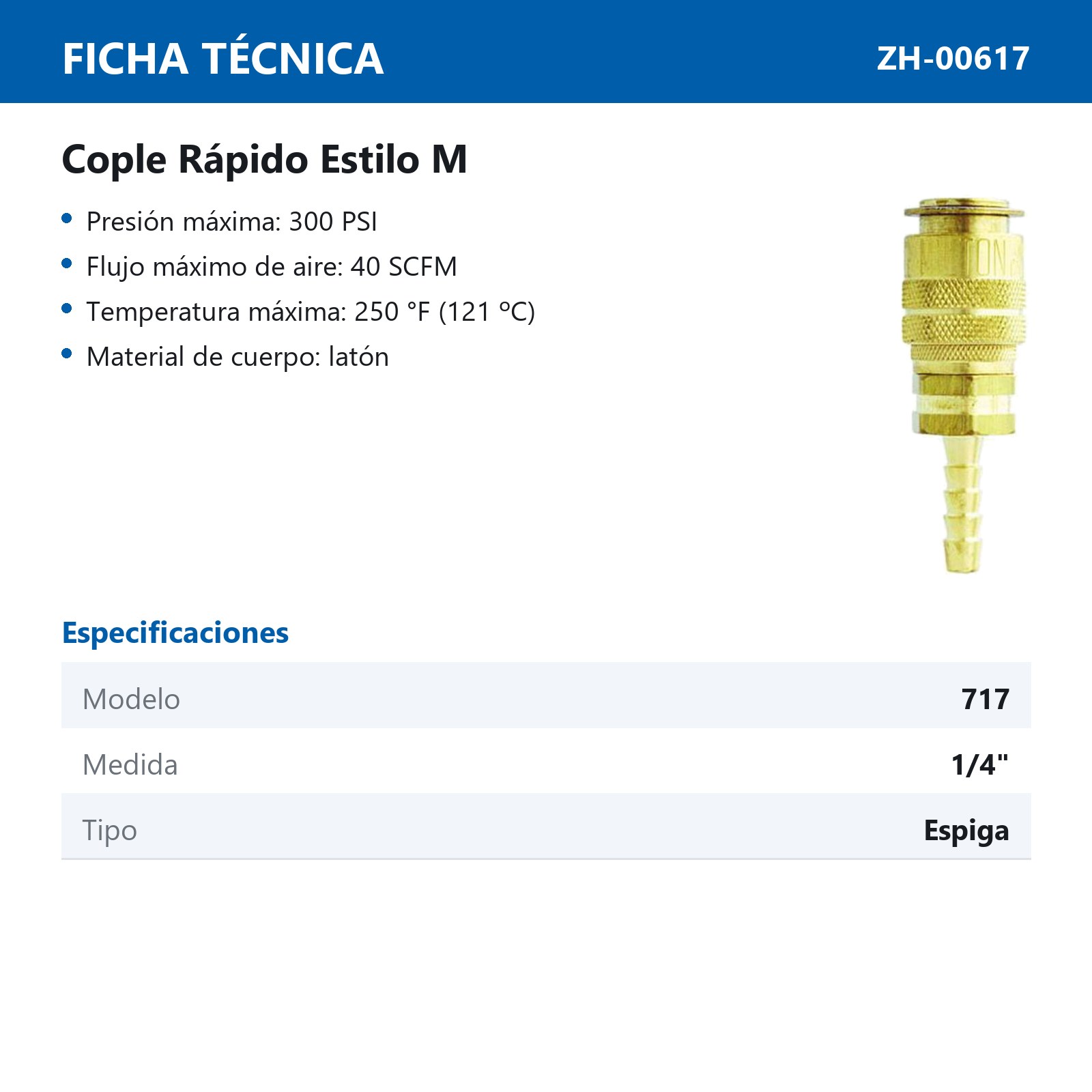 CONEXION RAPIDA C/ESPIGA 1/4" Mod 717BK - Imagen 2