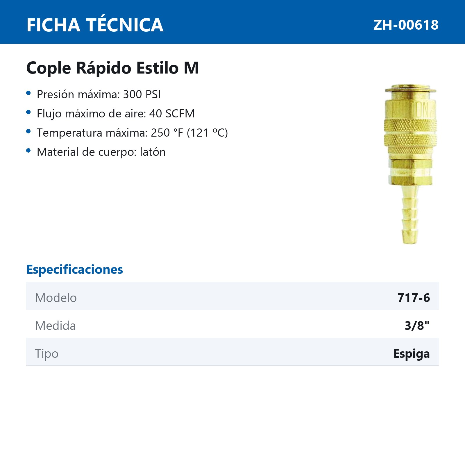 CONEXION RAPIDA C/ESPIGA 3/8" Mod 717-6BK - Imagen 2