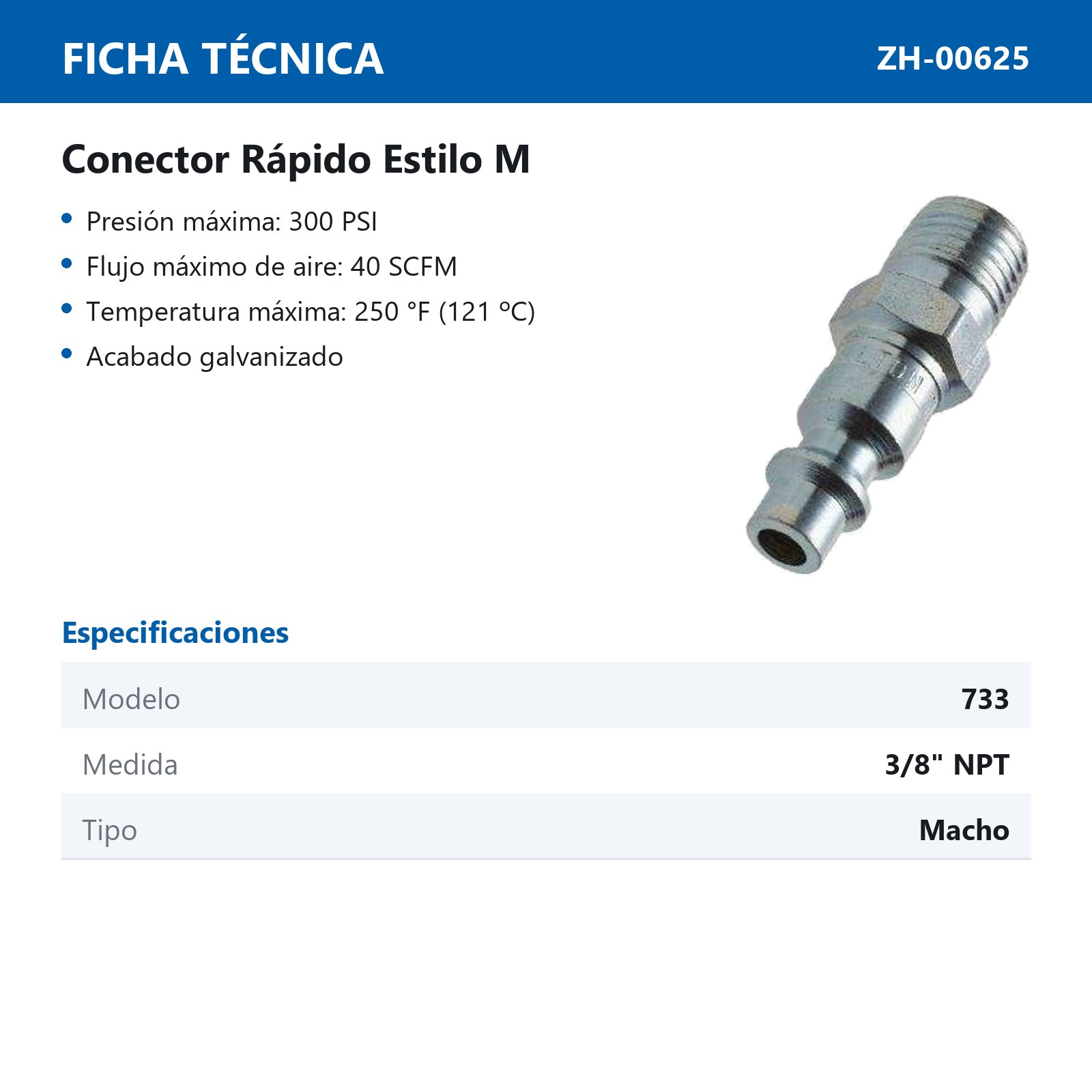 PIVOTE  CONEXION MACHO 3/8" NPT Mod 733BK - Imagen 2