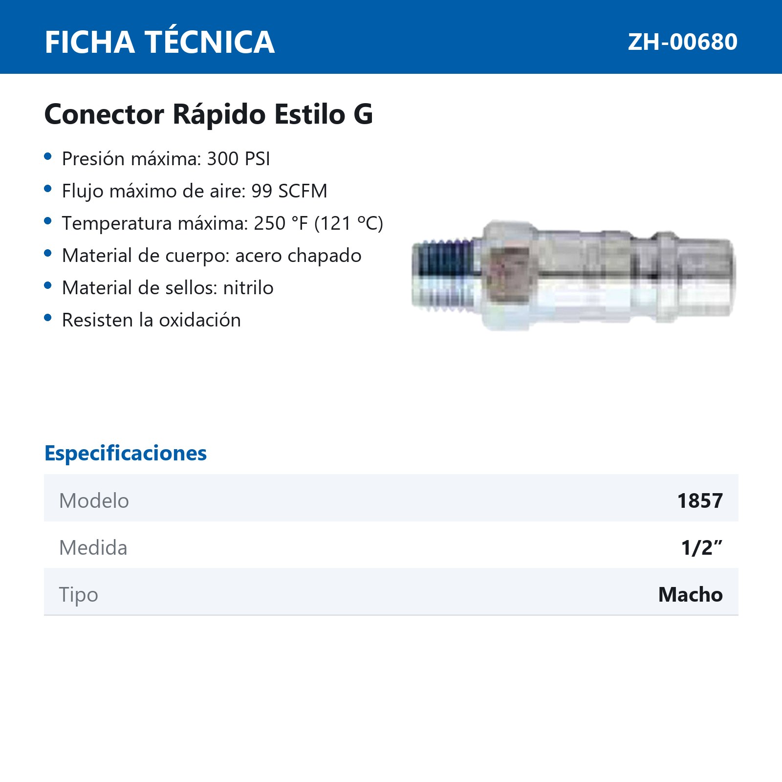 PIVOTE CONEXION MACHO 1/2" NPT ESTILO G Mod 1857BK - Imagen 2