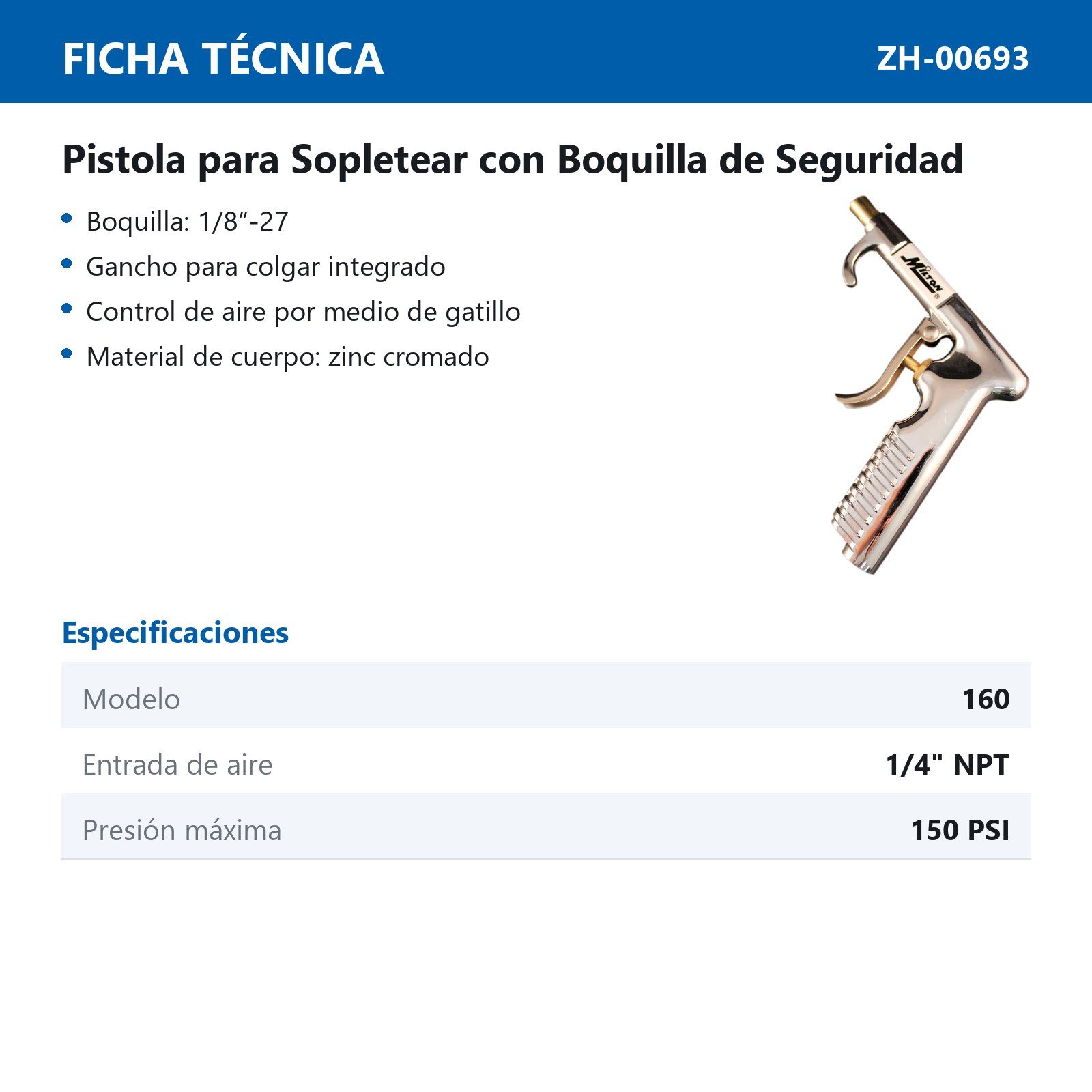 PISTOLA PARA SOPLETEAR 1/4" NPT CON BOQUILLA DE SEGURIDAD  Mod  S-160 - Imagen 3