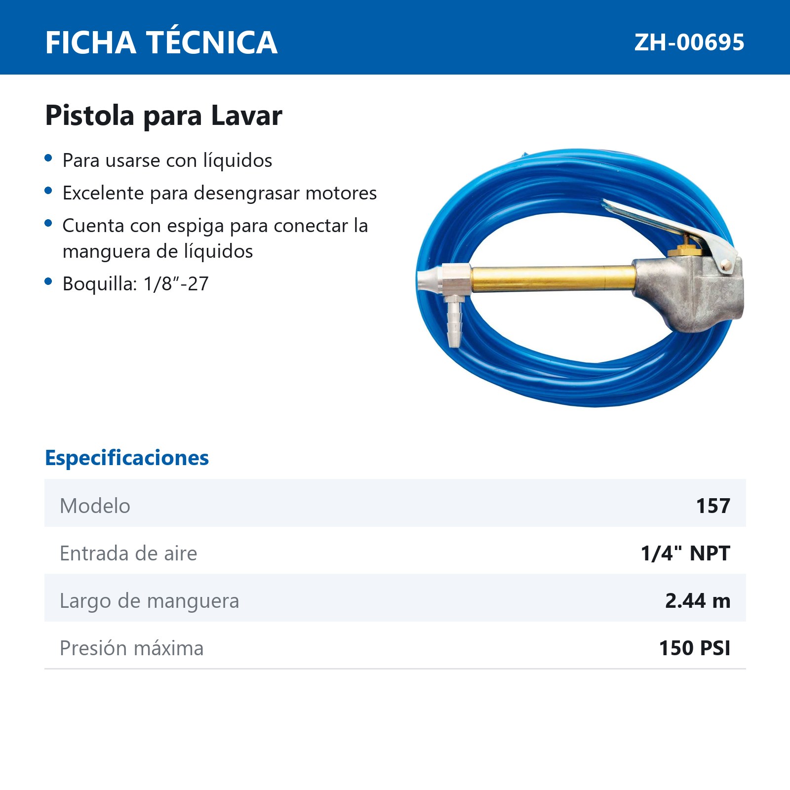 PISTOLA PARA LAVAR 1/4"X3.66 M DE MANGUERA  Mod  S-157 - Imagen 3