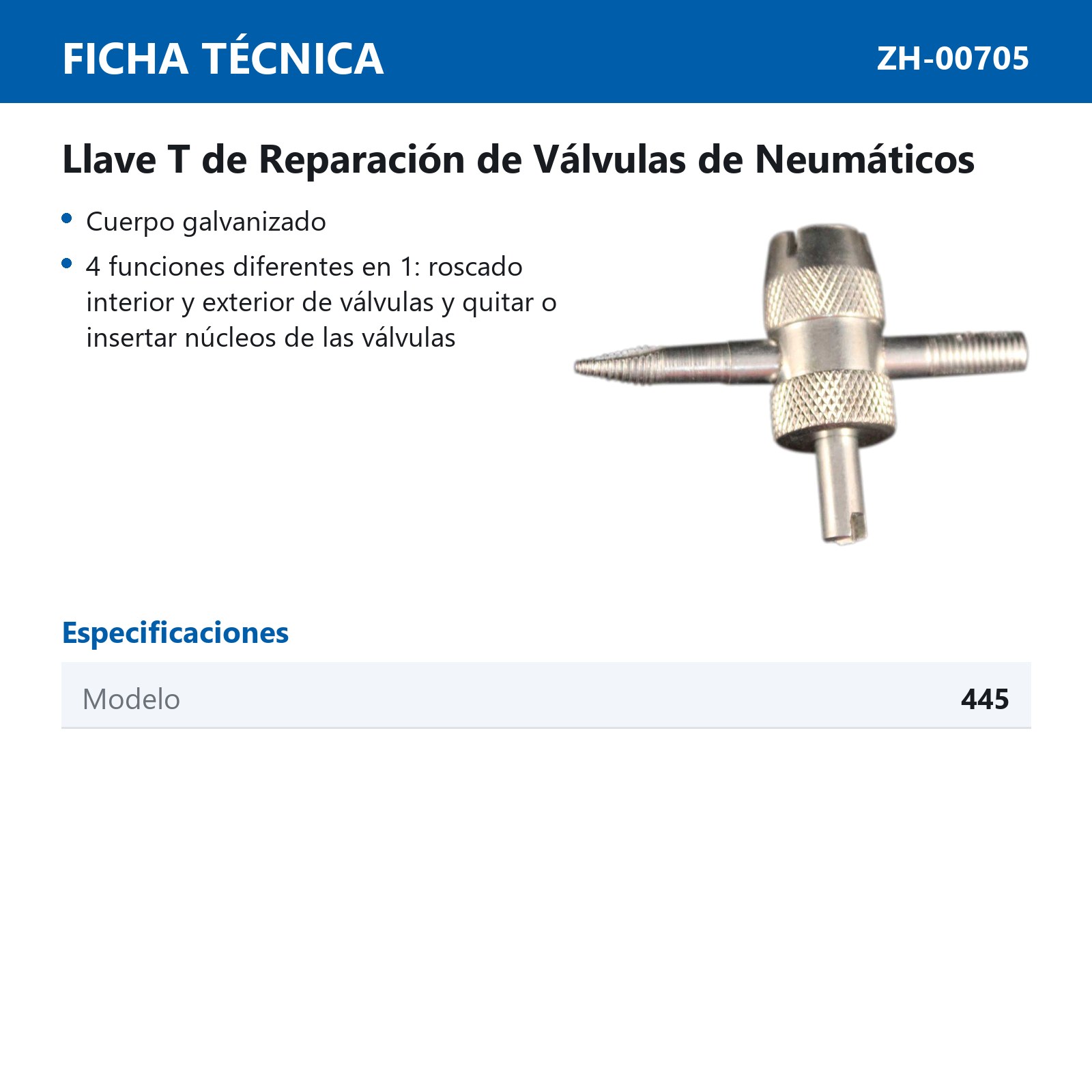 LLAVE T DE REPARACION DE VALVULAS NEUMATICAS 4 EN 1  Mod  S-445 - Imagen 3