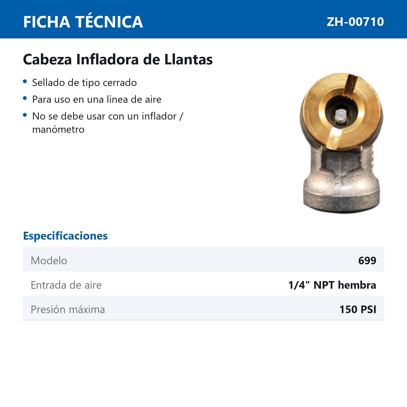 VALVULA PARA INFLAR SENCILLA 1/4"NPT CON ENTRADA HEMBRA  Mod  699BK - Imagen 2