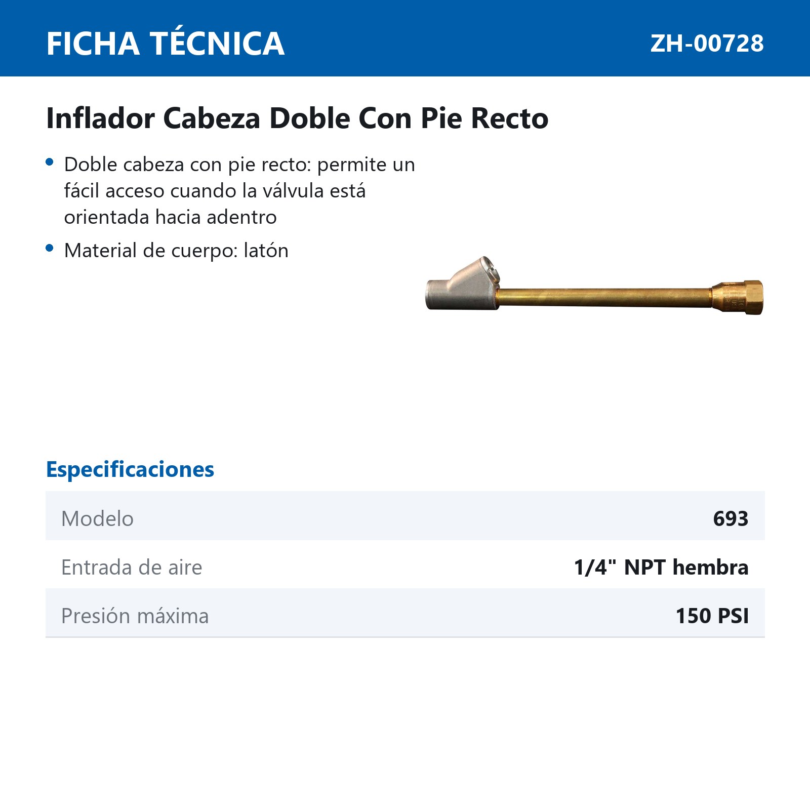 VALVULA PARA INFLAR RECTA C/DOBLE SALIDA  1/4" FNPT Mod  ML/693 - Imagen 2