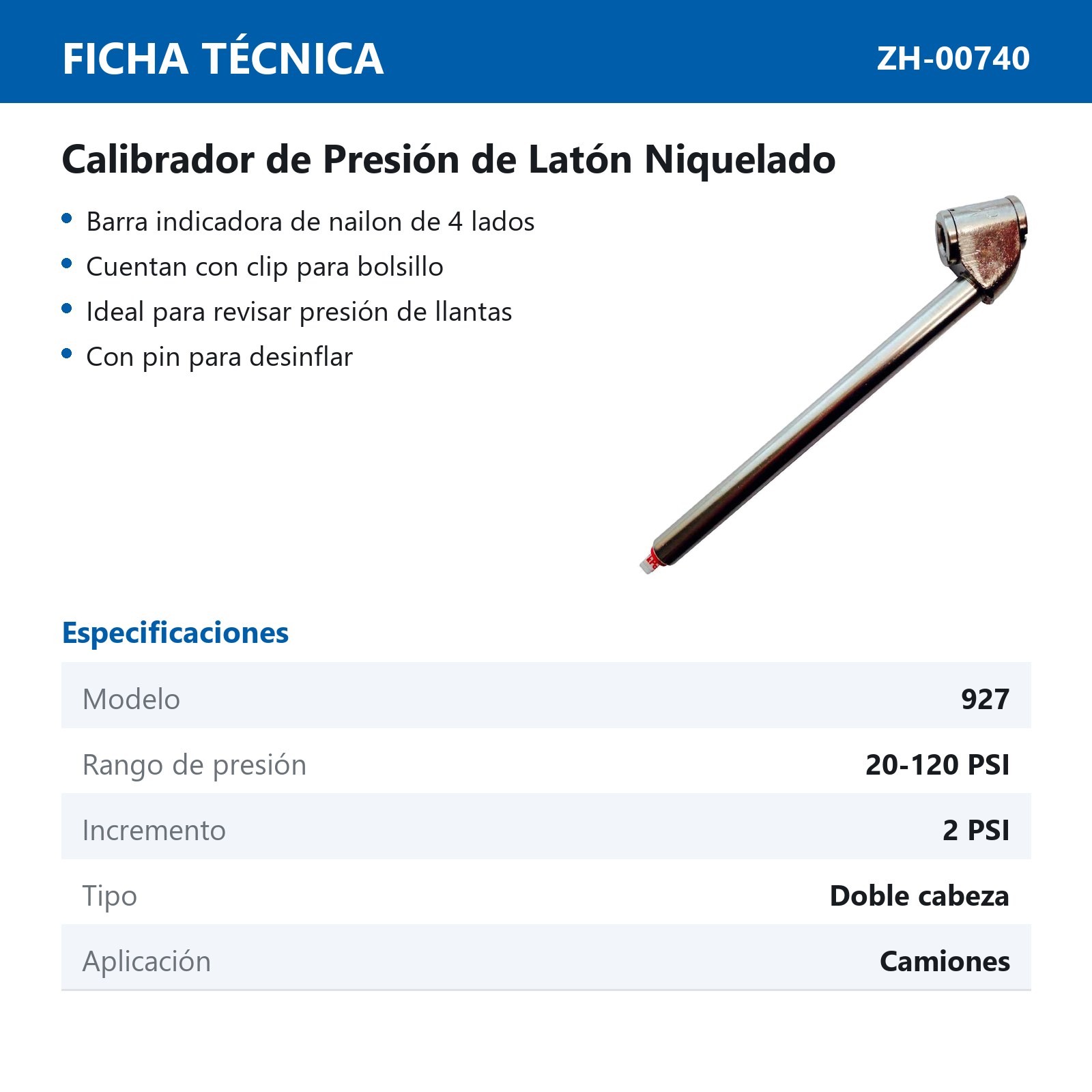 CALIBRADOR  TIPO METALICO PARA CAMION 120 PSI  Mod  S-927 - Imagen 4