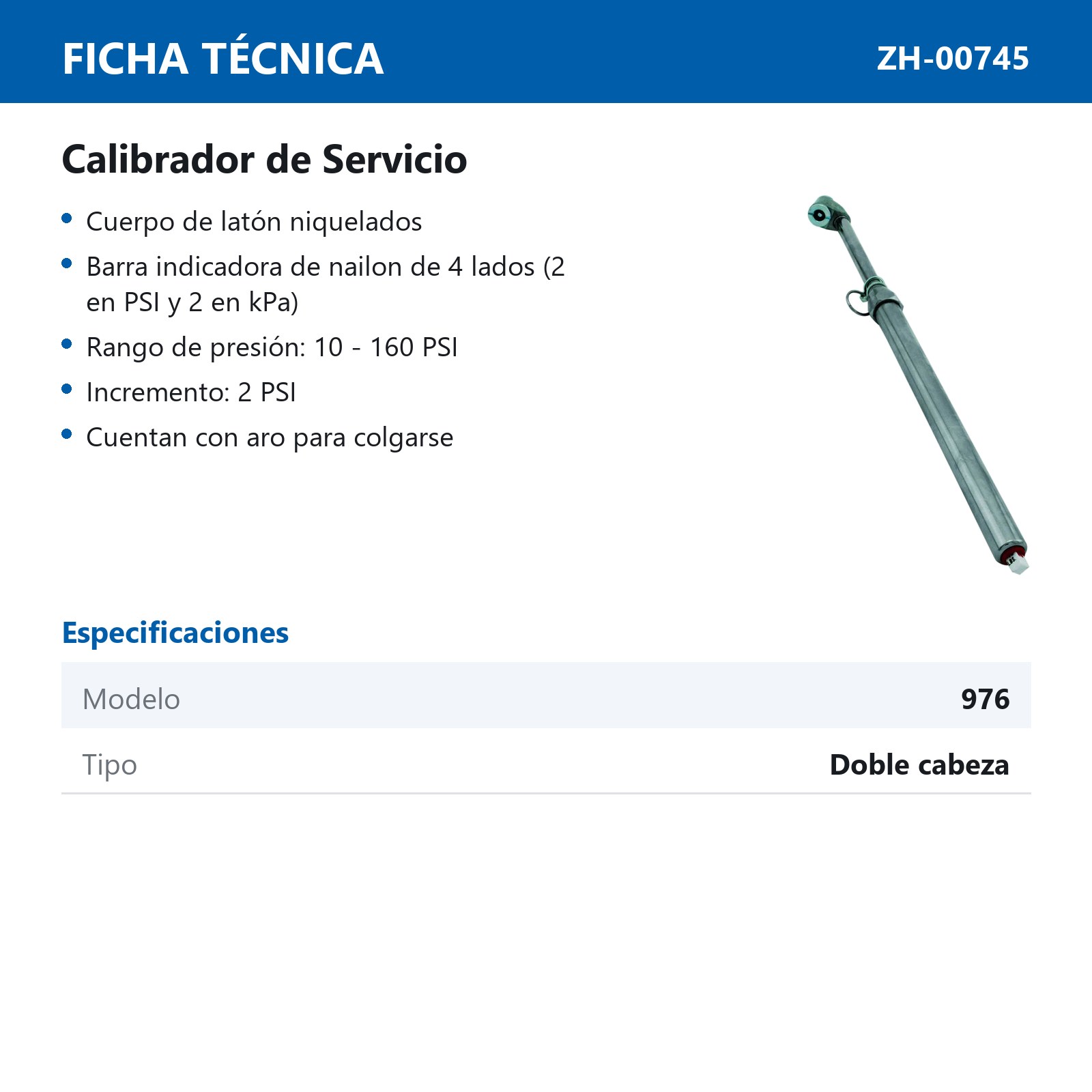 CALIBRADOR  TIPO METALICO PARA CAMION 160 PSI Mod  S-976 - Imagen 2