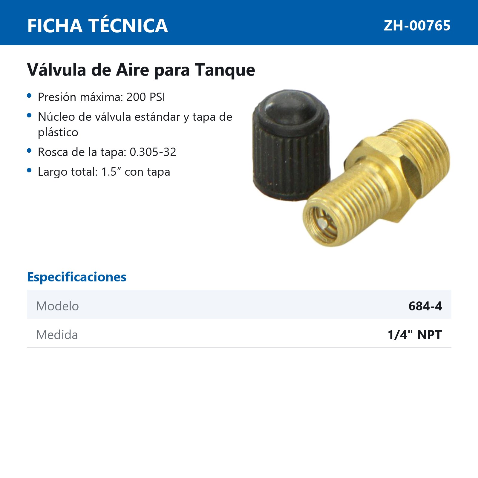 VALVULA DE AIRE 1/4" NPT  Mod  684-4 - Imagen 2