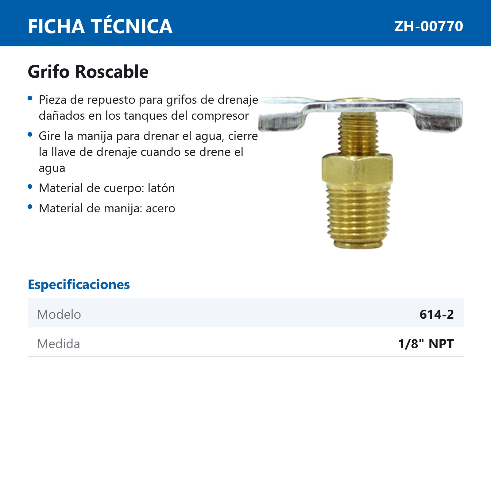 GRIFO ROSCABLE 1/8"  Mod  614-2 - Imagen 2