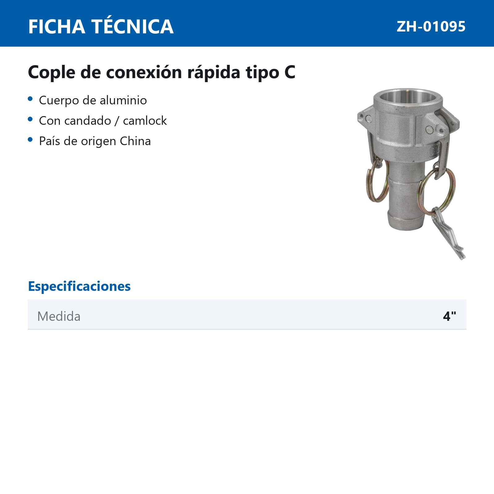 COPLE DE CONEXION RAPIDA TIPO C 4" - Imagen 2