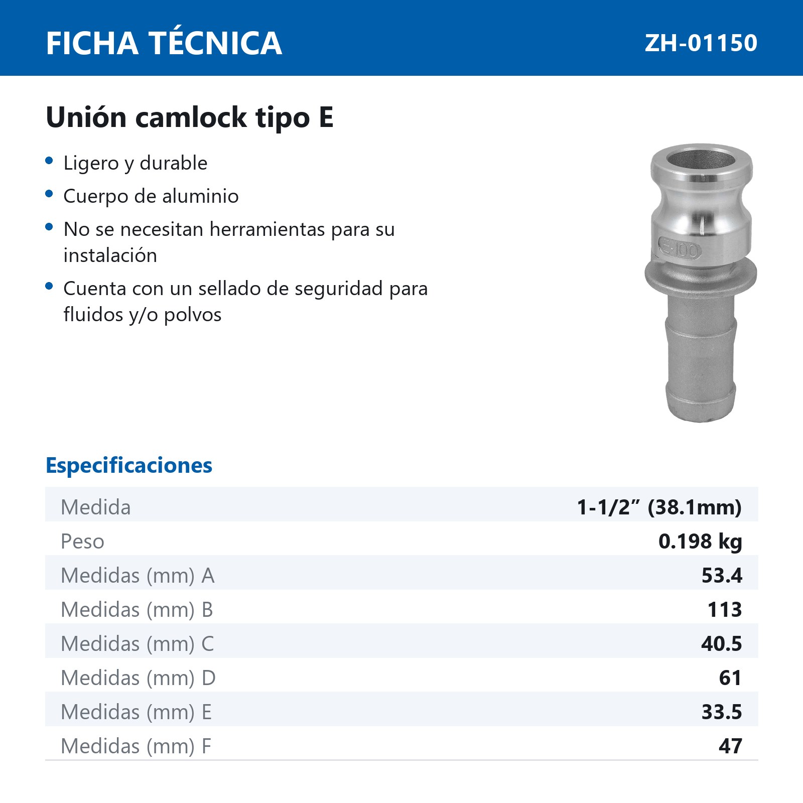 COPLE DE CONEXION RAPIDA TIPO E 1-1/2" - Imagen 2