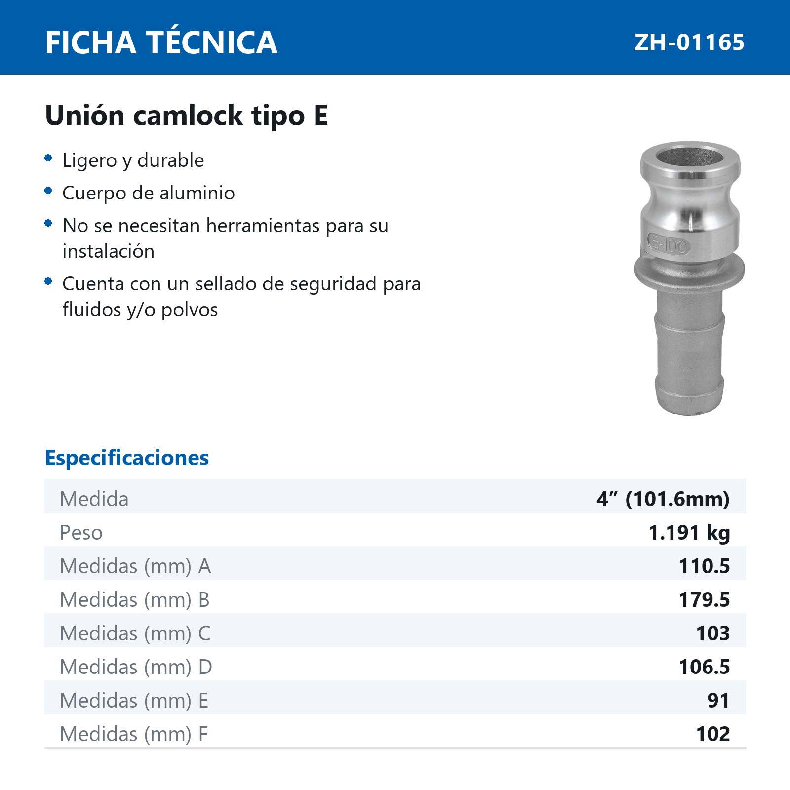 COPLE DE CONEXION RAPIDA TIPO E 4" - Imagen 2