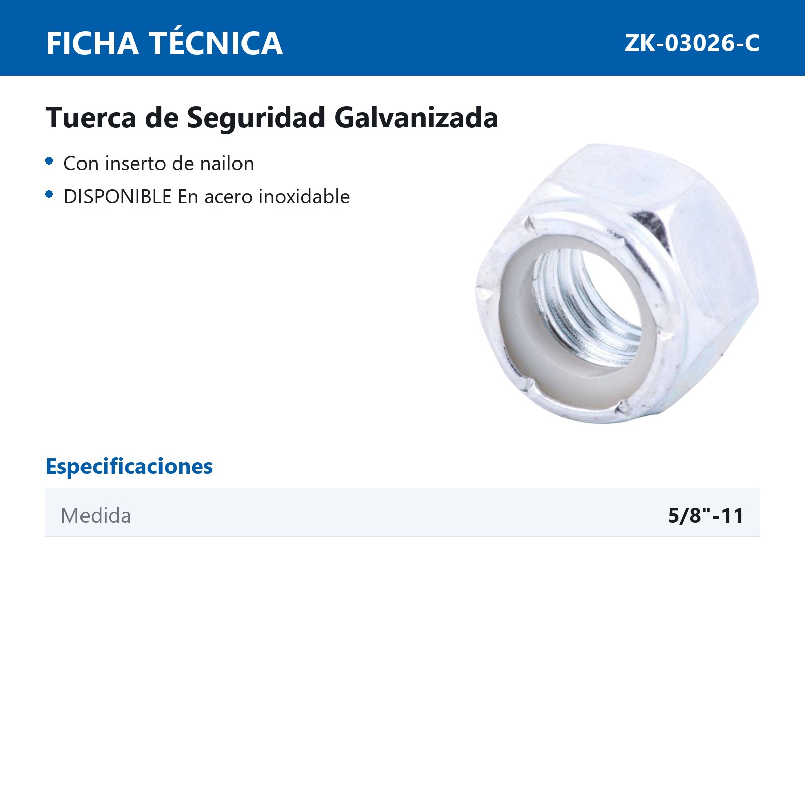 TUERCA D/SEG. INSERTO/NYLON 5/8-11 (Precio x Caja - Caja c/100 pzas) - Imagen 2