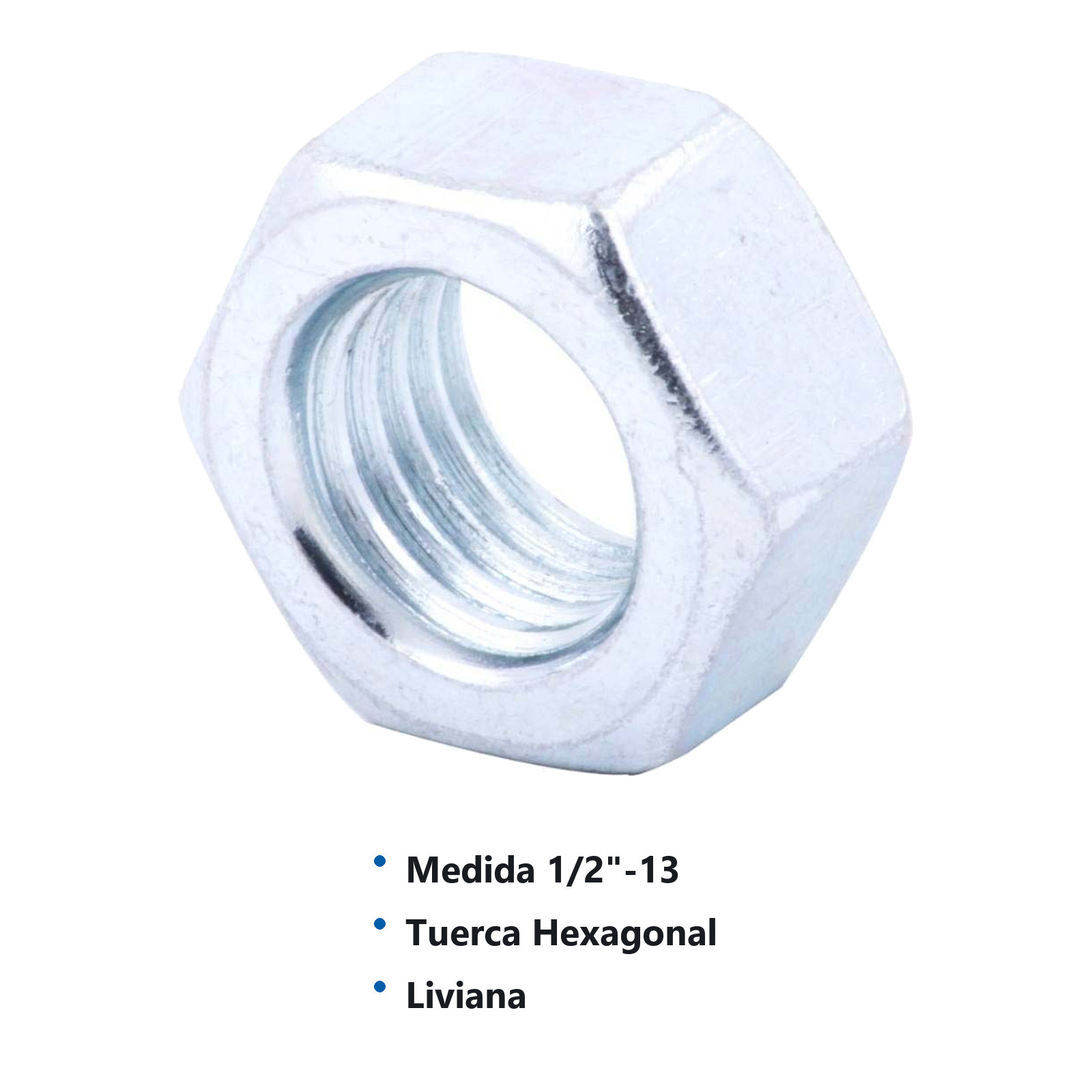 TUERCA HEX. LIVIANA STD. GALV. 1/2-13 (Precio x Caja c/300 pzas) - Imagen 2