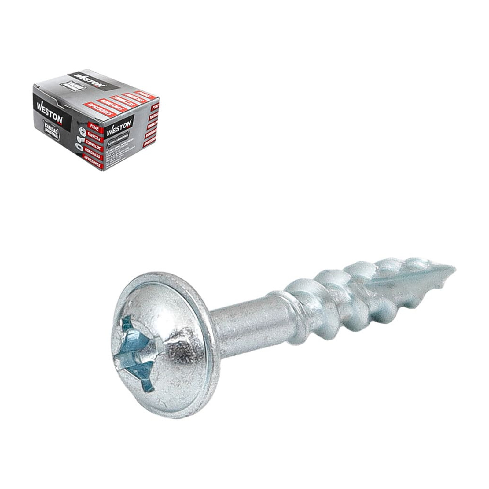 Pija para Madera Cabeza Quadrex Punta Ranurada Galvanizada #8 x 1" WESTON - Caja con 8,000 Piezas