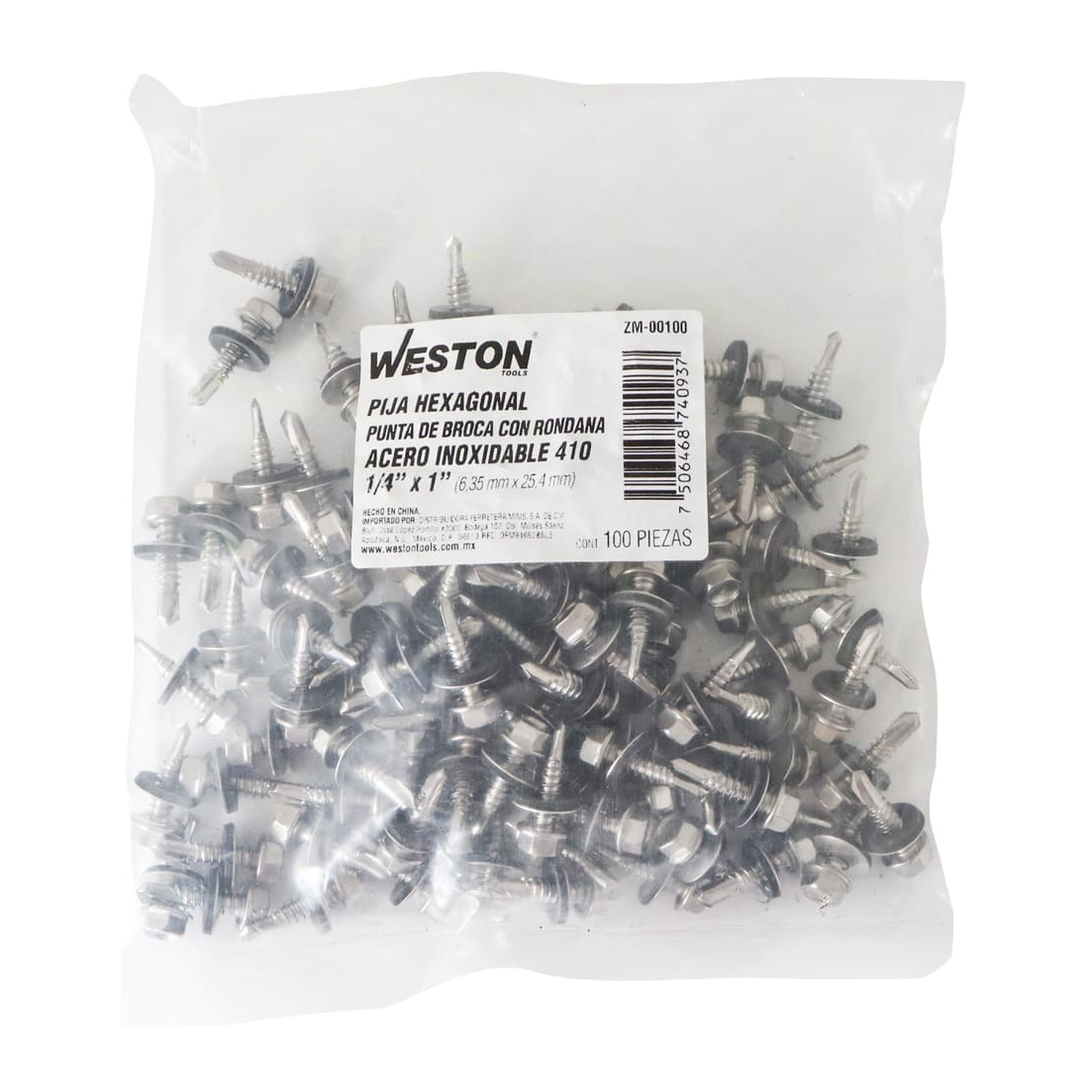 PIJA HEX. PUNTA BROCA C/RONDANA ACERO INOX. 410 1/4X1 (precio por caja, caja con 100 piezas) - Imagen 4