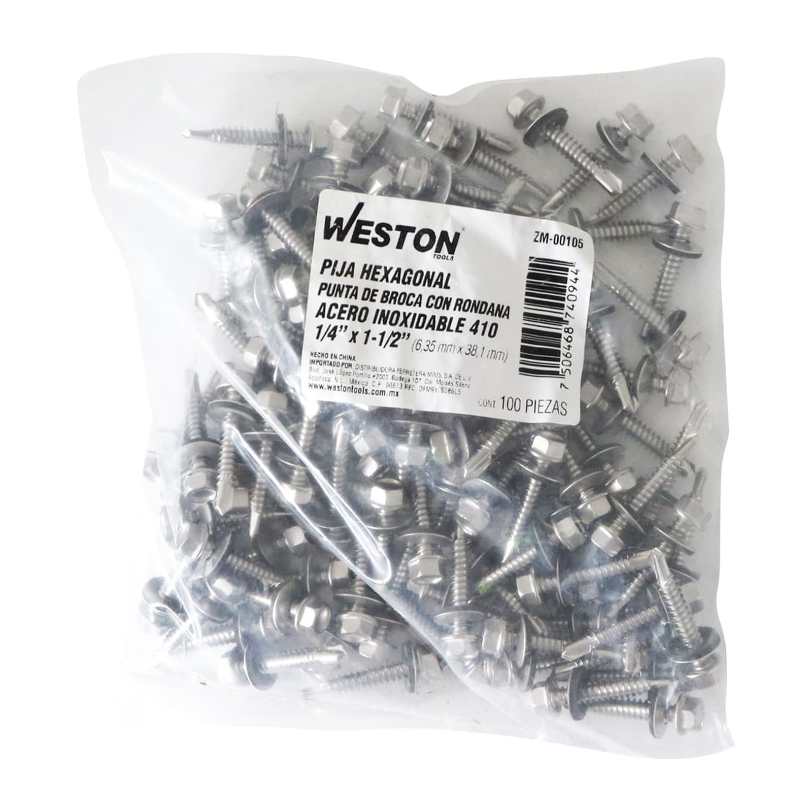 PIJA HEX. PUNTA BROCA C/RONDANA ACERO INOX. 410 1/4X1-1/2 (precio por caja, caja con 100 piezas) - Imagen 4