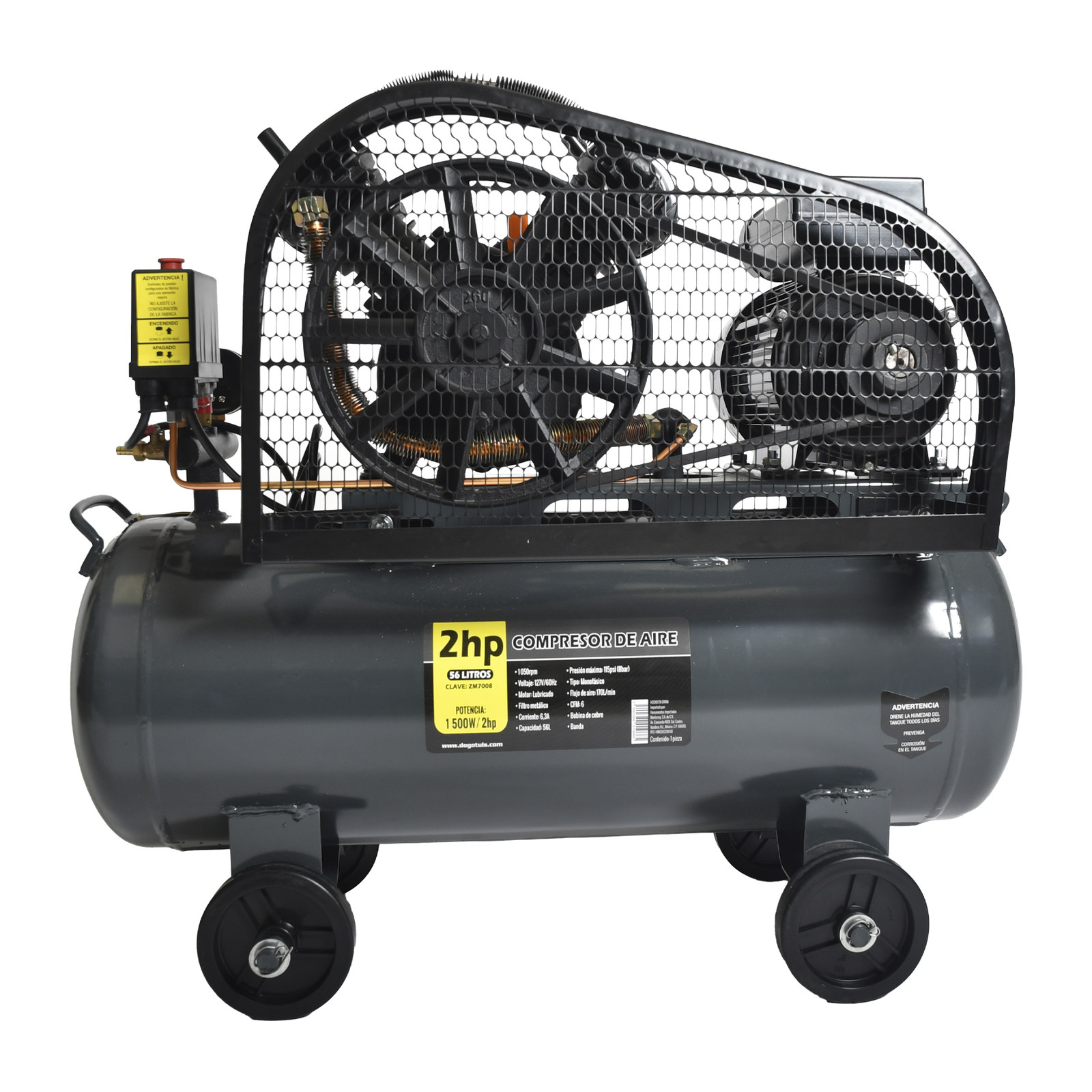 Compresor de Aire 2 HP 56 L Banda Cobre - Imagen 4