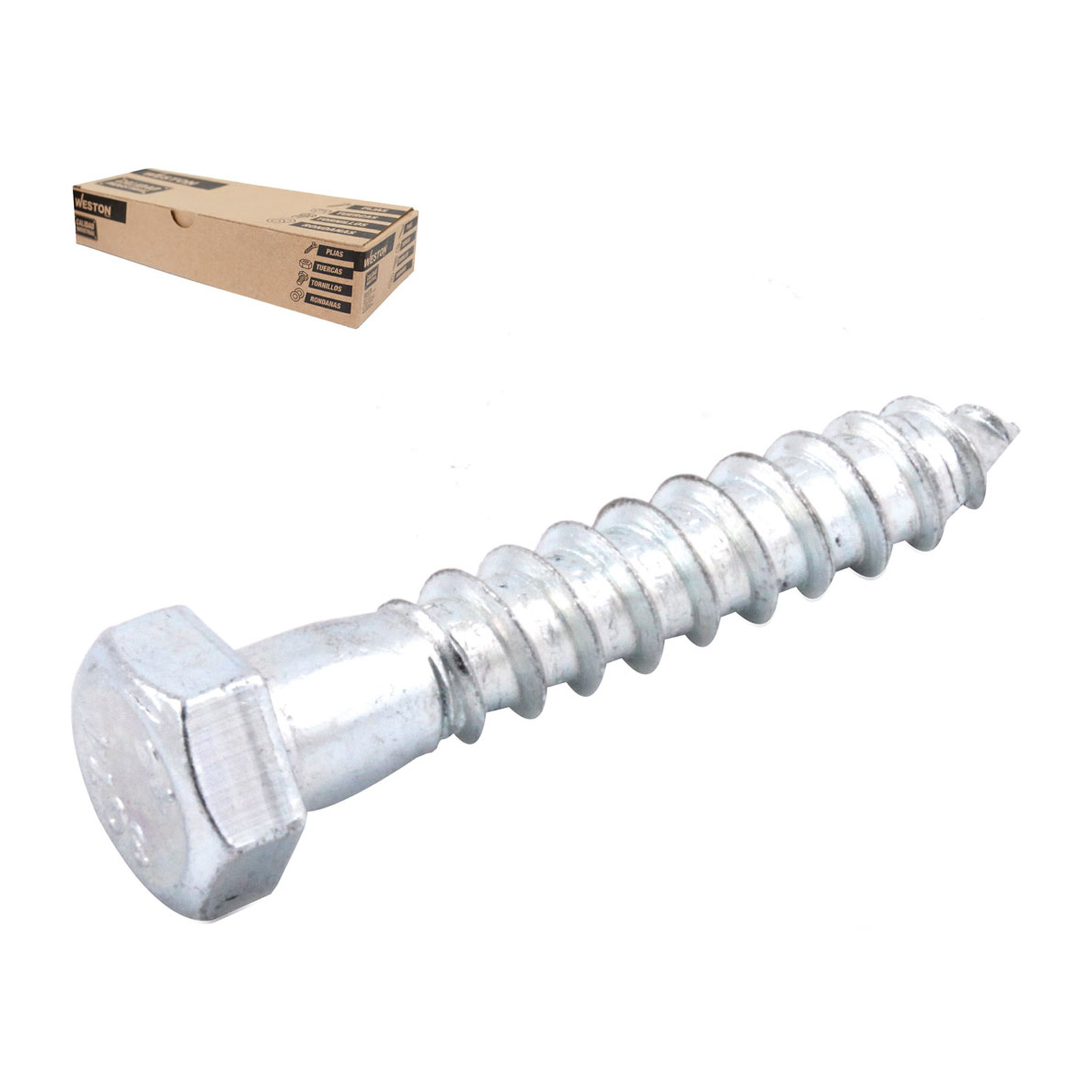 Tornillo Hexagonal Galvanizado para Madera 1/2" x 3" WESTON (Caja c/50 pzas)