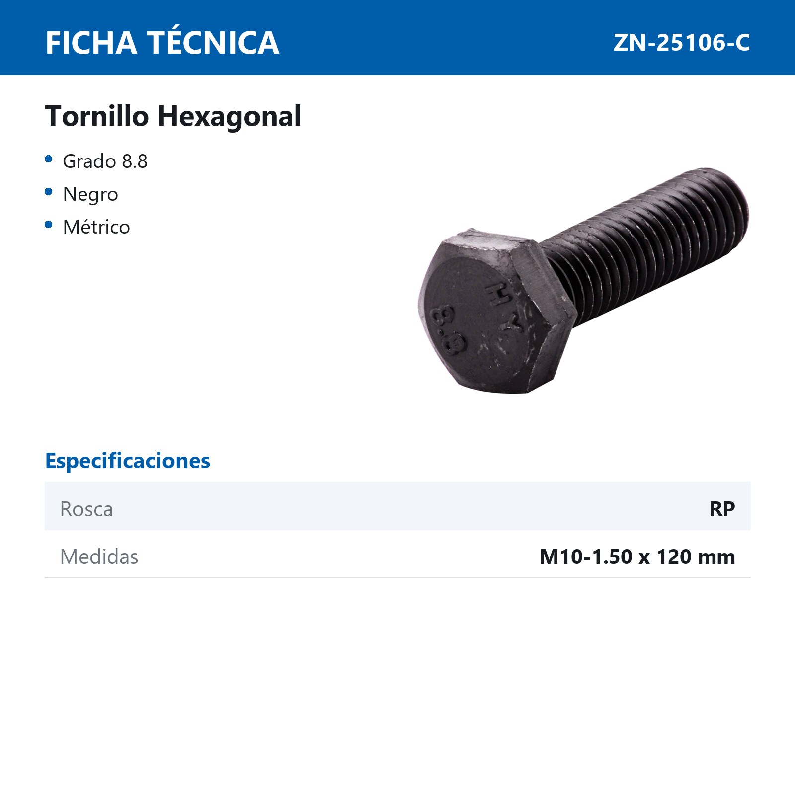 TORN. 8.8 RP M10-1.50 X 120MM (Precio x Caja - Caja c/25 pzas) - Imagen 2
