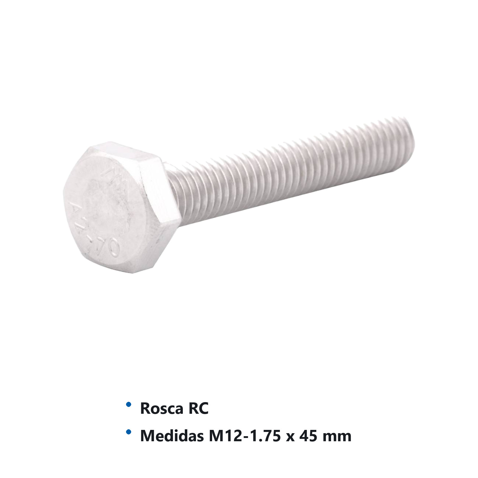TORNILLO HEX ACERO INOX. 'RC' M12-1.75 X 45  (Precio x Caja - Caja c/25 pzas) - Imagen 3