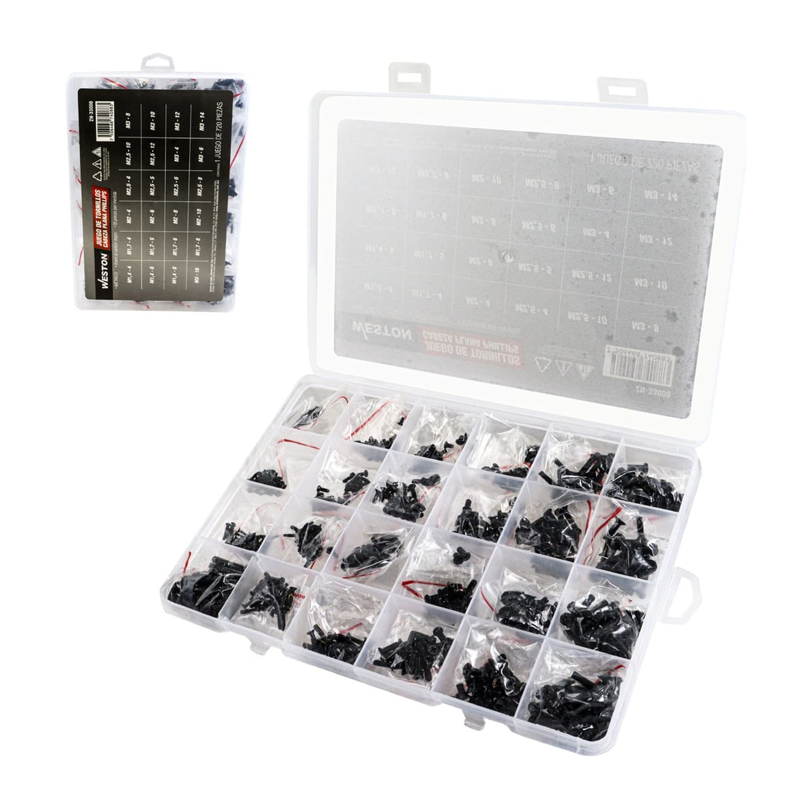 Juego de Tornillos Cabeza Plana Phillips Negro Métrico 720 Piezas Weston