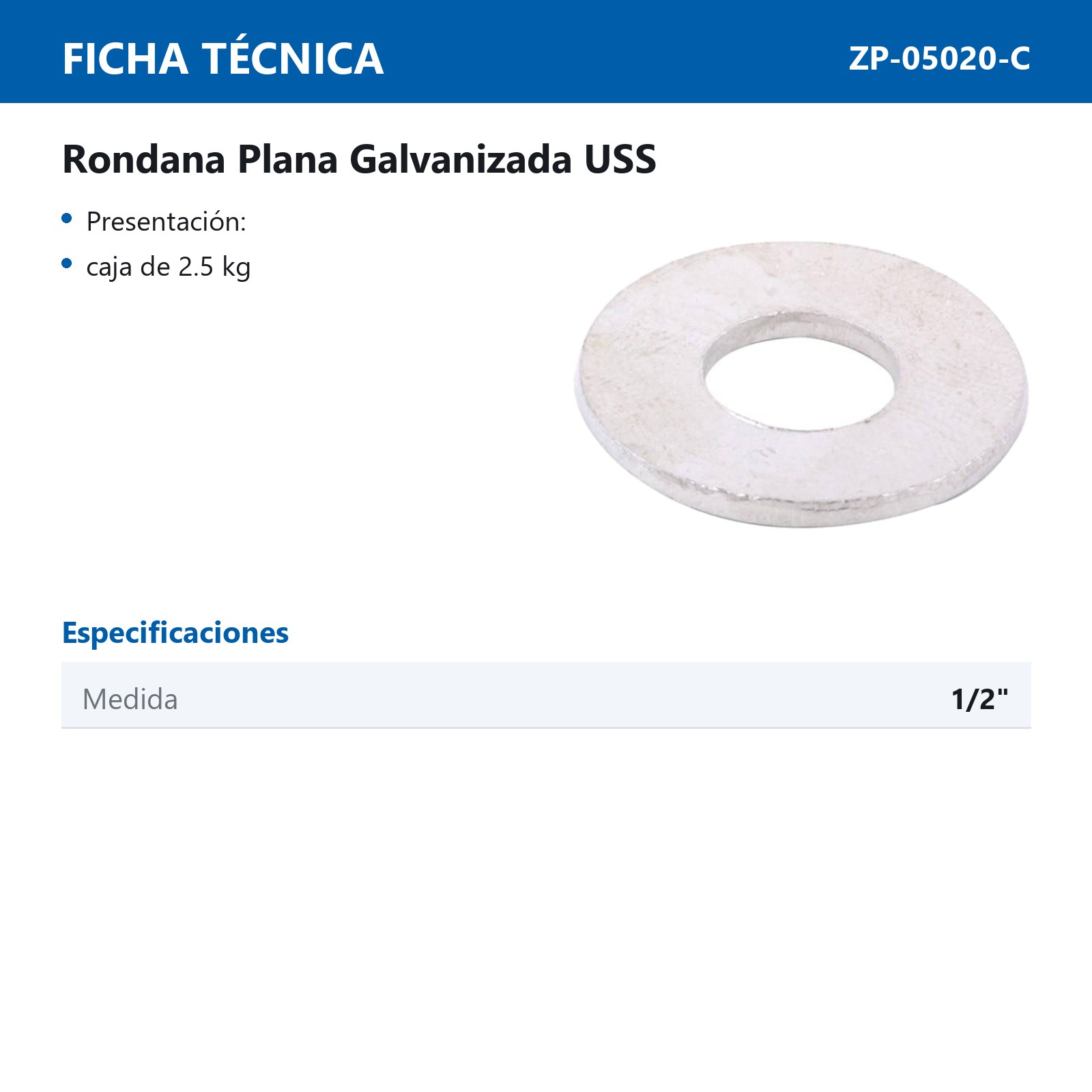 RONDANA PLANA GALVANIZADA USS 1/2" (CAJA 2.5 KG) - Imagen 2